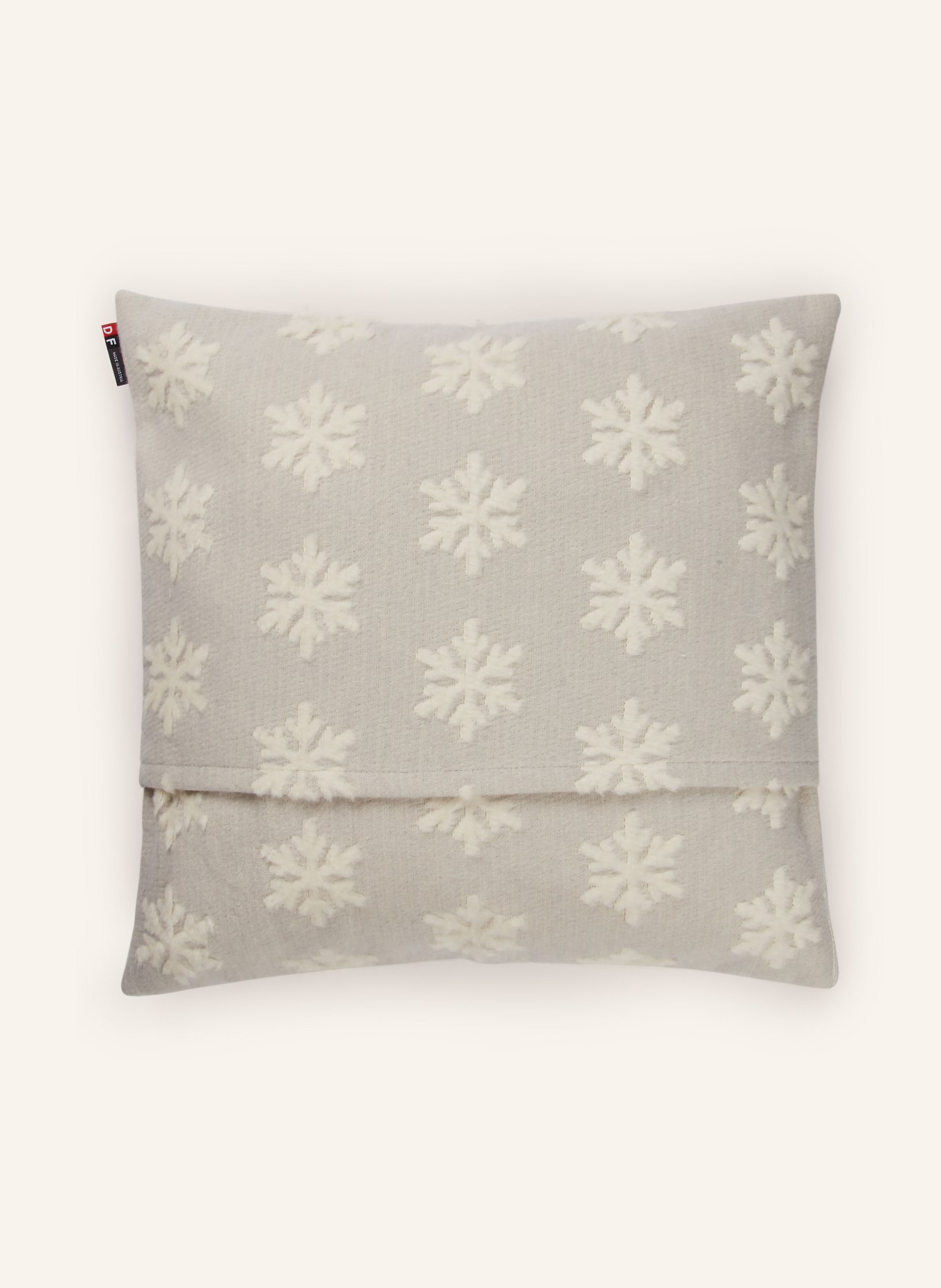 David Fussenegger Dekokissenhülle SCHNEEFLOCKE aus Samt: HELLGRAU / WEISS