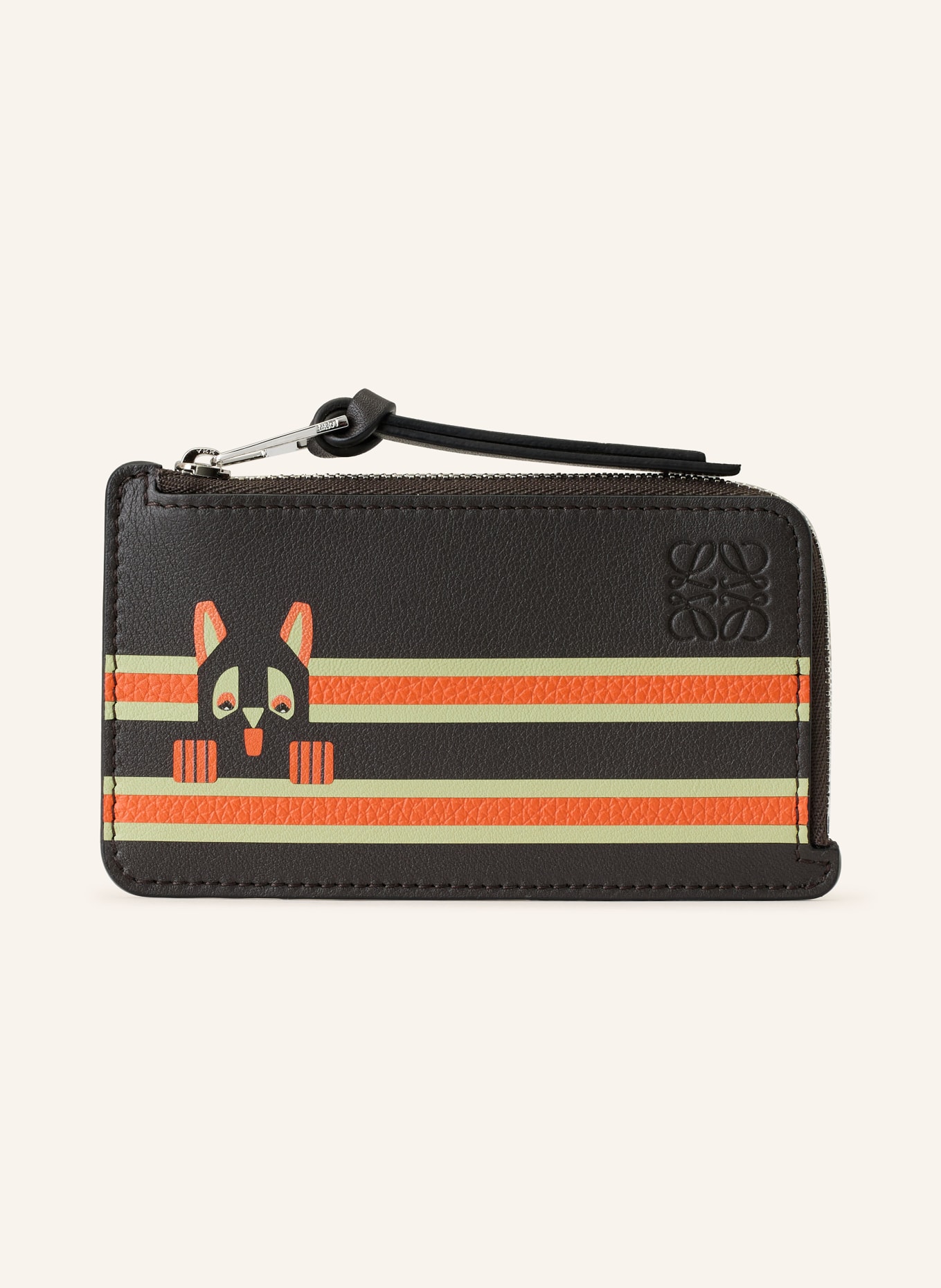 LOEWE Kartenetui FUTURISTIC CAT: DUNKELBRAUN / ORANGE / HELLGRÜN