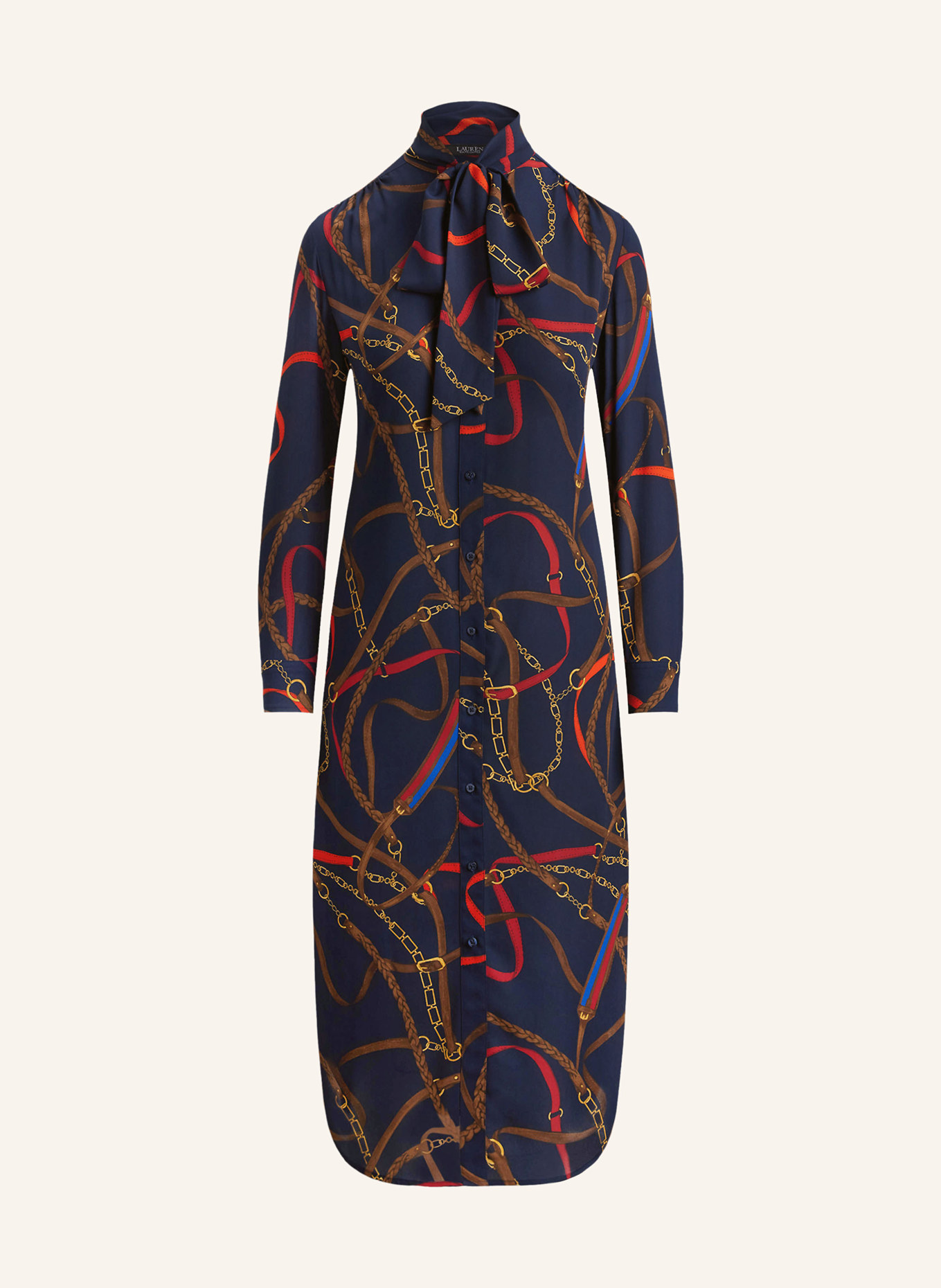 LAUREN RALPH LAUREN Hemdblusenkleid mit Schluppe: SCHWARZ / BRAUN / ROT