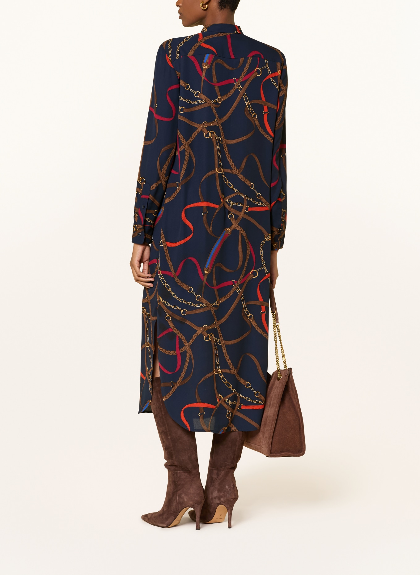 LAUREN RALPH LAUREN Hemdblusenkleid mit Schluppe: SCHWARZ / BRAUN / ROT