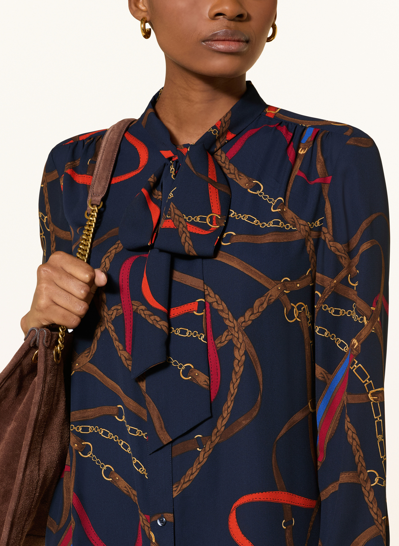 LAUREN RALPH LAUREN Hemdblusenkleid mit Schluppe: SCHWARZ / BRAUN / ROT