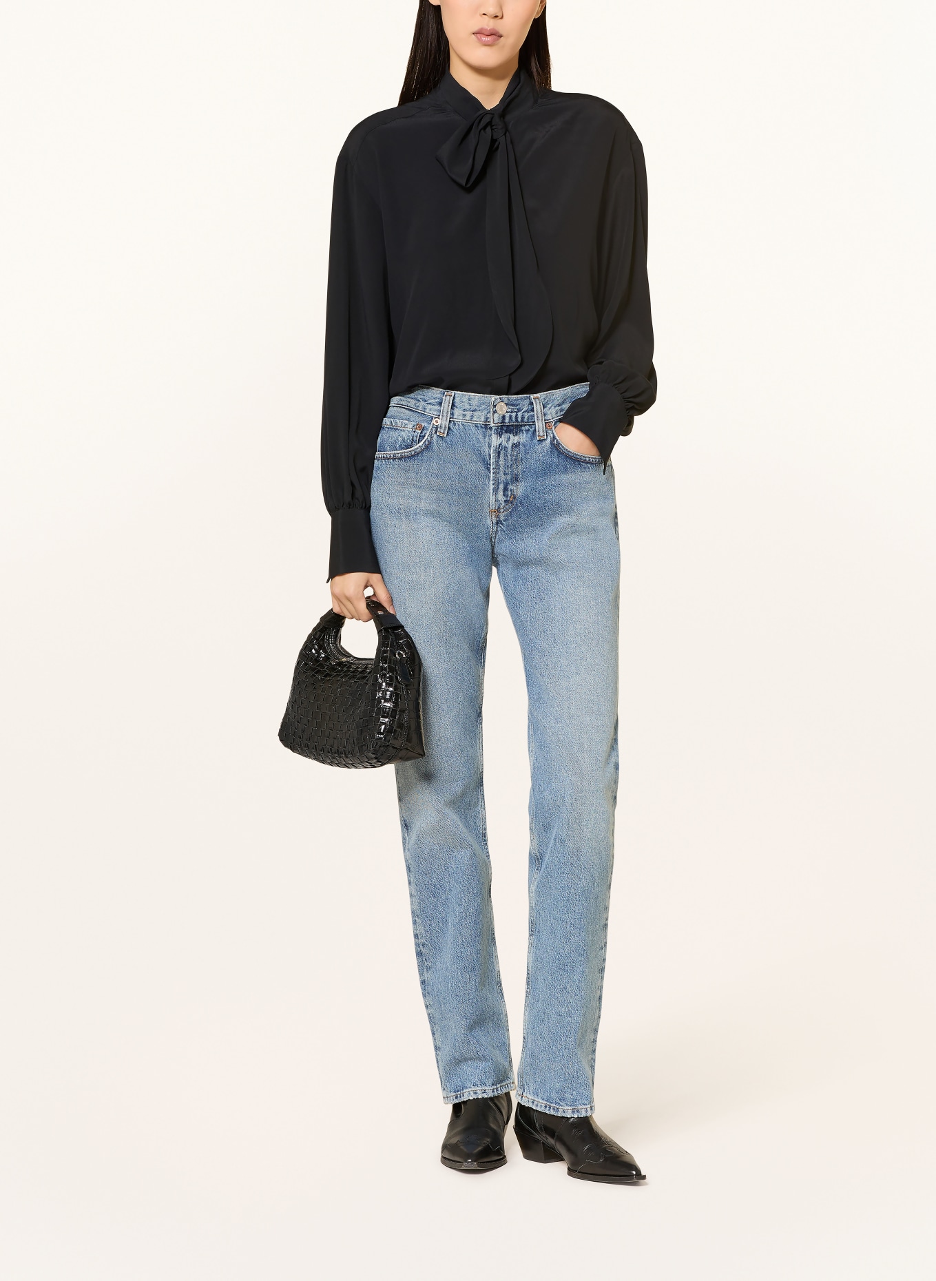 ÉMANOU Schluppenbluse mit Seide: SCHWARZ