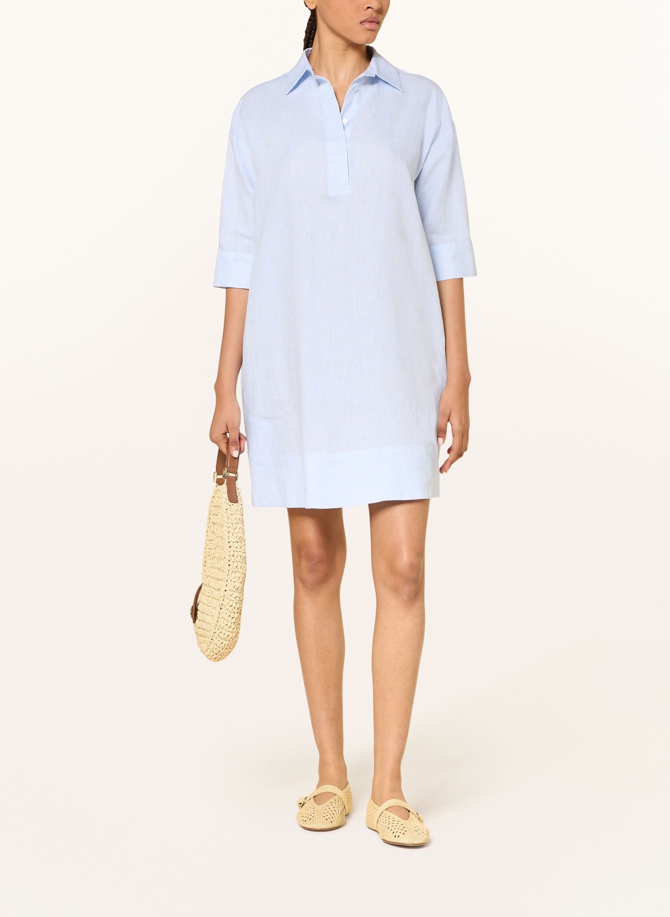 ÉMANOU Lněné šaty s 3/4 rukávy: TMAVĚ MODRÁ