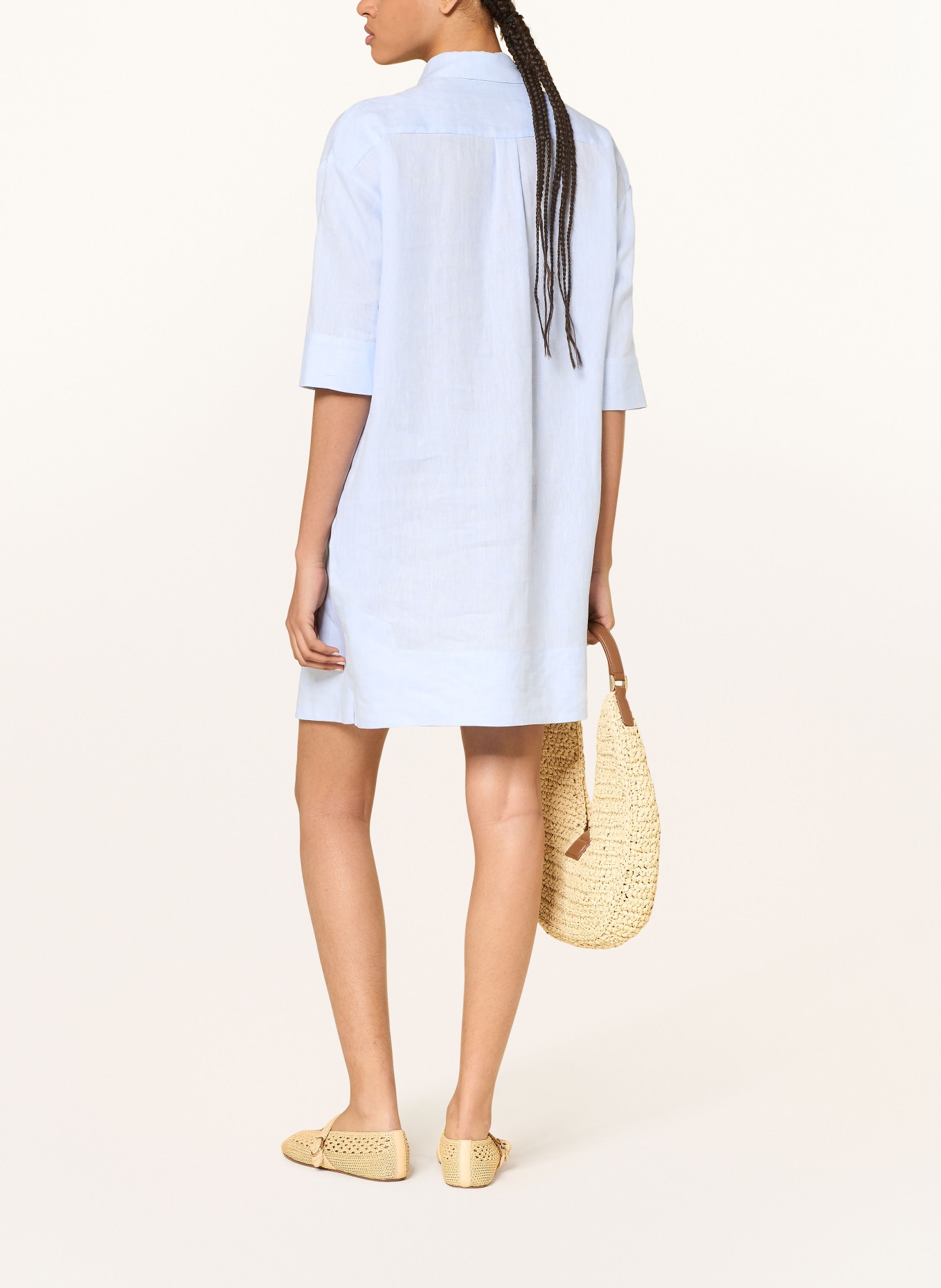 ÉMANOU Lněné šaty s 3/4 rukávy: TMAVĚ MODRÁ