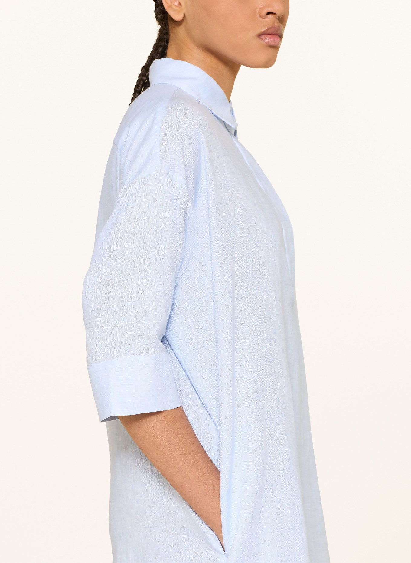 ÉMANOU Lněné šaty s 3/4 rukávy: TMAVĚ MODRÁ