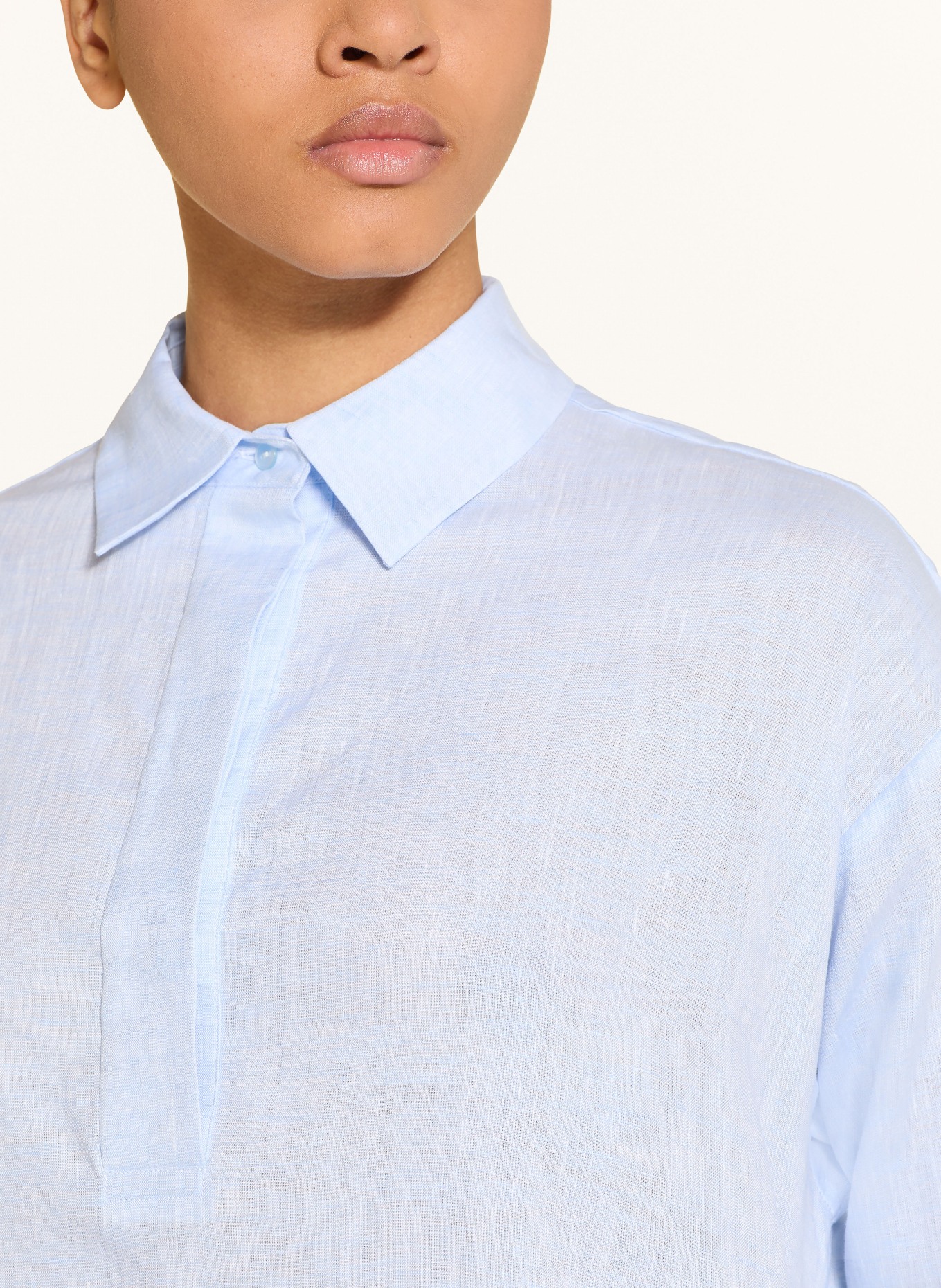 ÉMANOU Lněné šaty s 3/4 rukávy: TMAVĚ MODRÁ