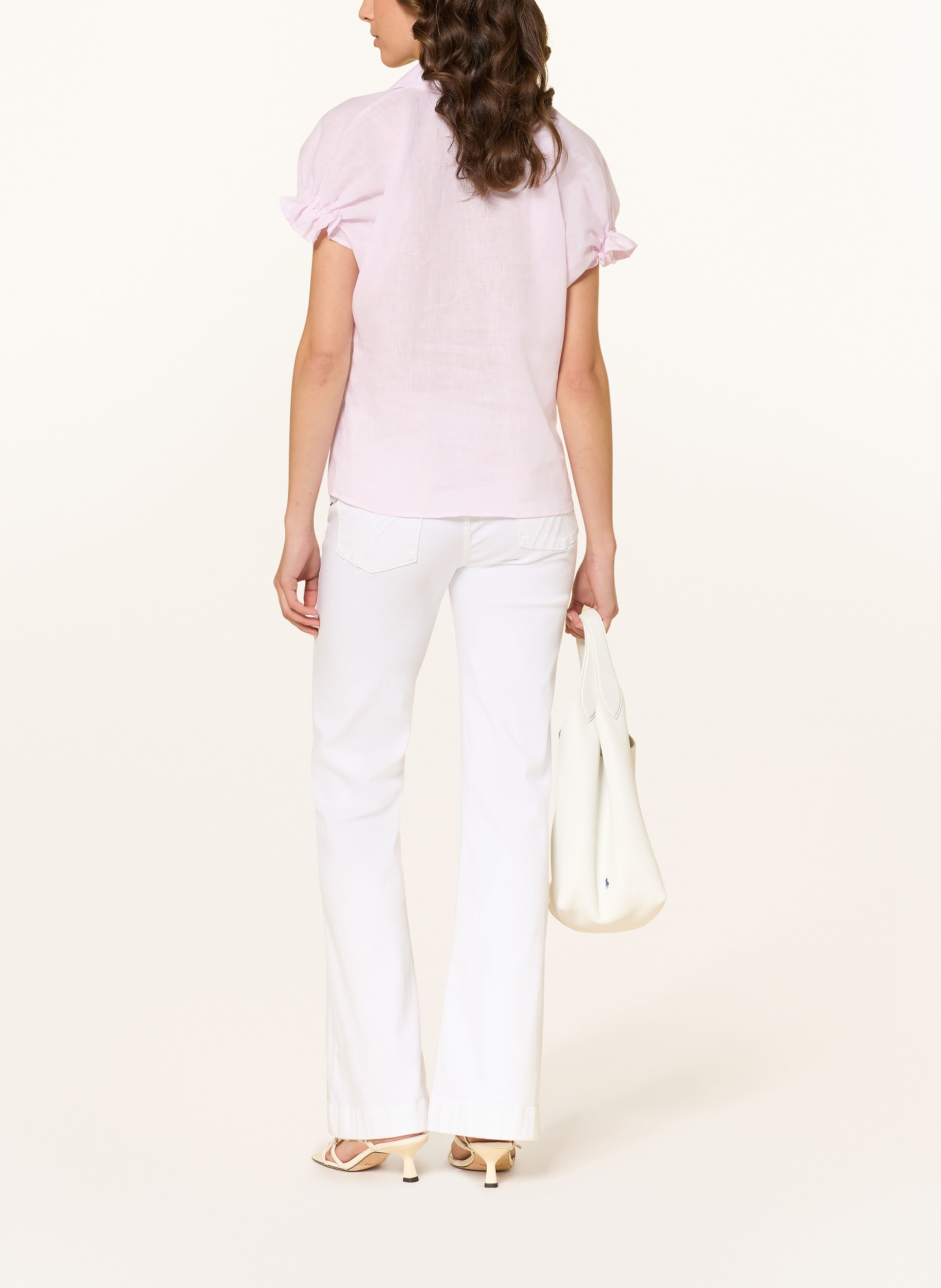 ÉMANOU Lněná halenka DARIA s volánky: SVĚTLE RŮŽOVÁ