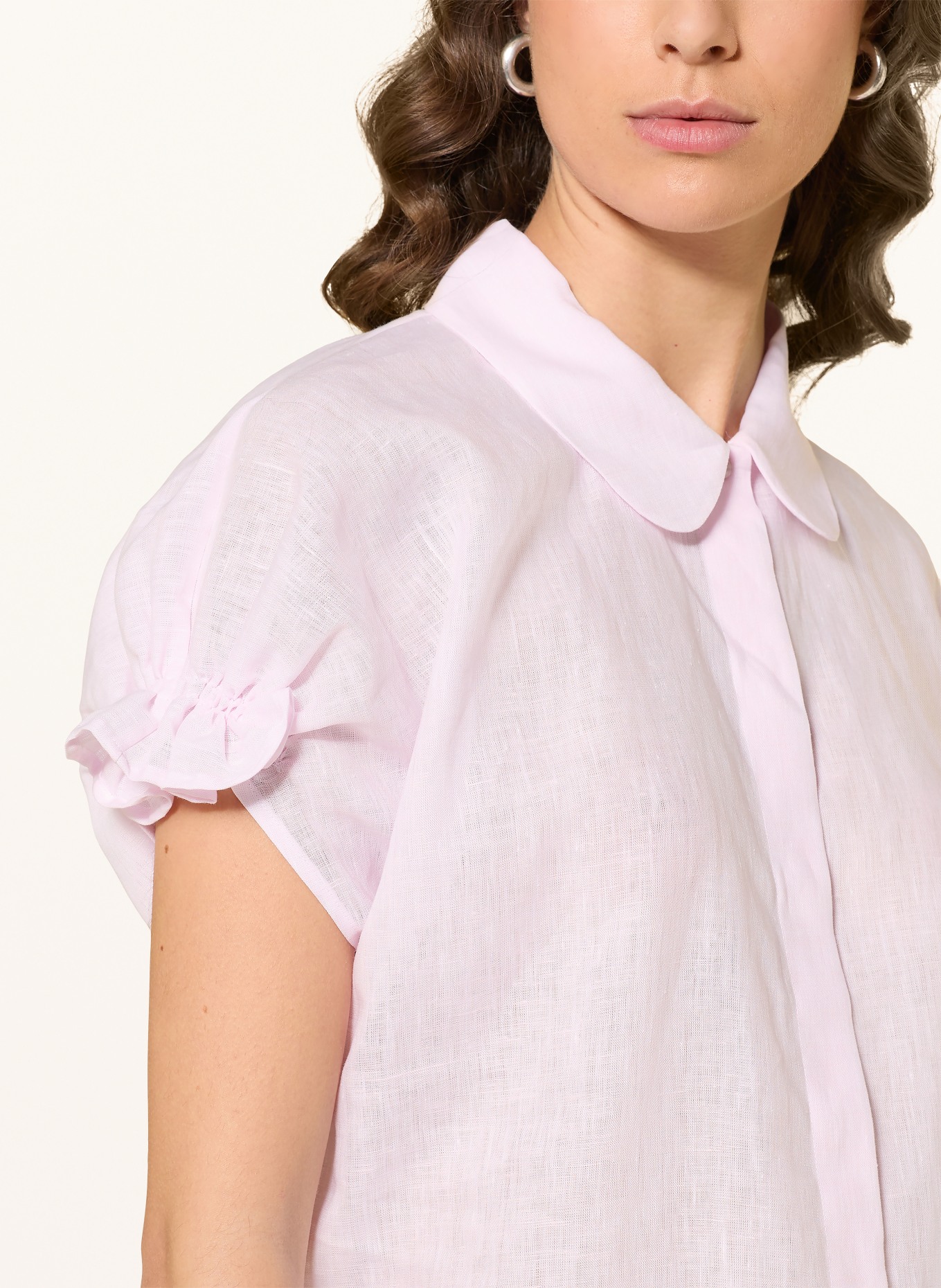 ÉMANOU Lněná halenka DARIA s volánky: SVĚTLE RŮŽOVÁ