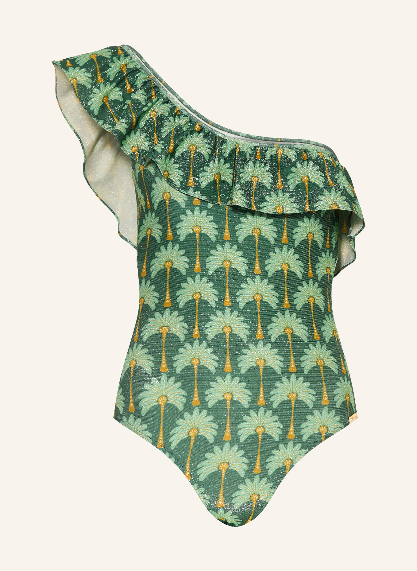 watercult One-Shoulder-Badeanzug TROPICAL MUSE mit Volant: GRÜN / DUNKELGELB / MINT