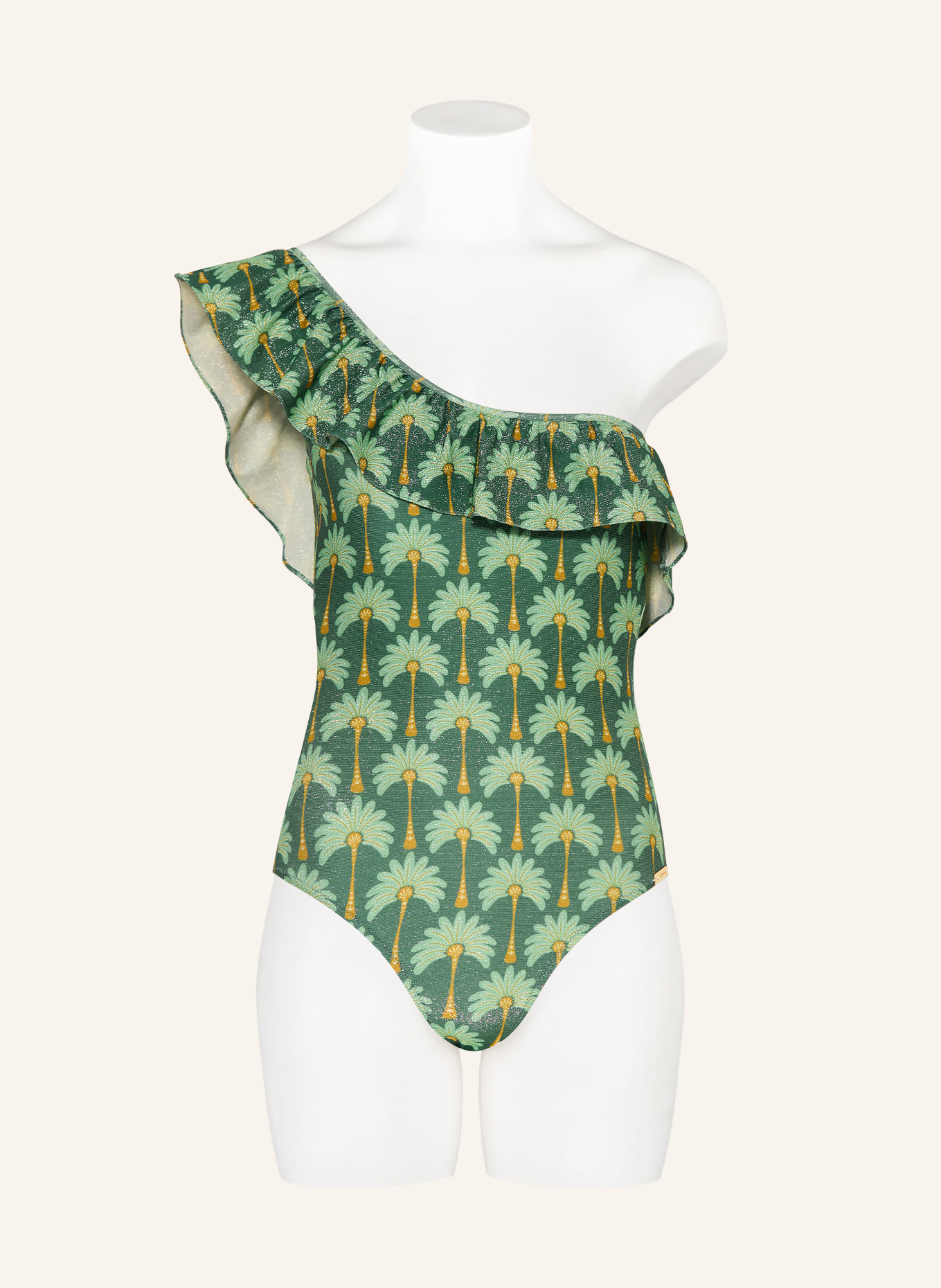 watercult One-Shoulder-Badeanzug TROPICAL MUSE mit Volant: GRÜN / DUNKELGELB / MINT