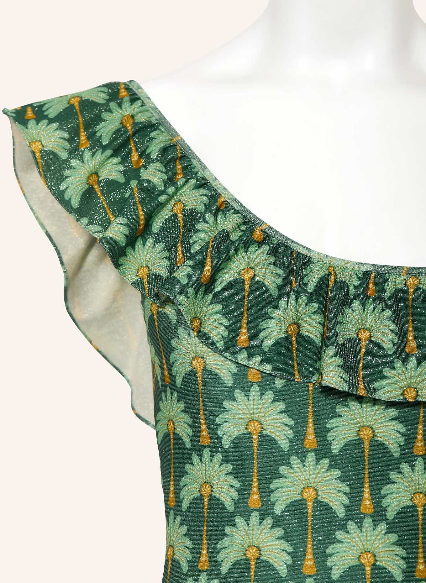 watercult One-Shoulder-Badeanzug TROPICAL MUSE mit Volant: GRÜN / DUNKELGELB / MINT
