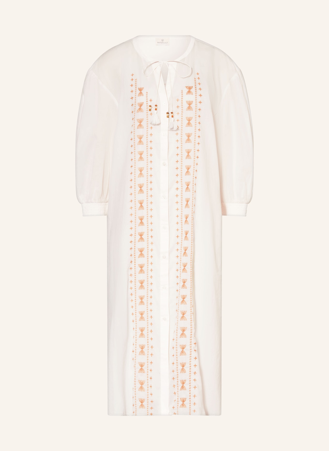 watercult Sukienka plażowa COASTAL BOHEMIA z haftami: ECRU / JASNOBRĄZOWY