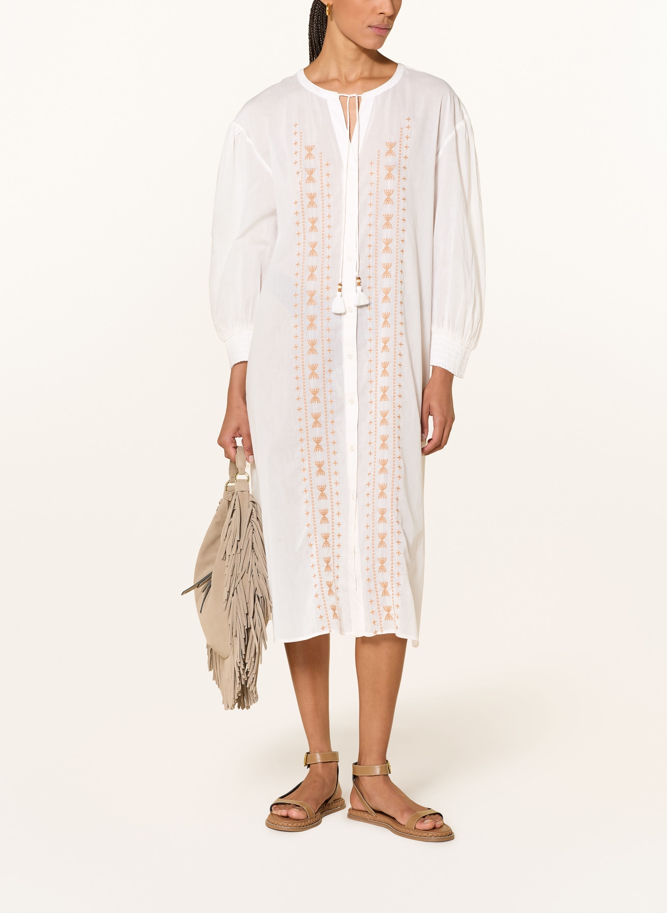 watercult Sukienka plażowa COASTAL BOHEMIA z haftami: ECRU / JASNOBRĄZOWY