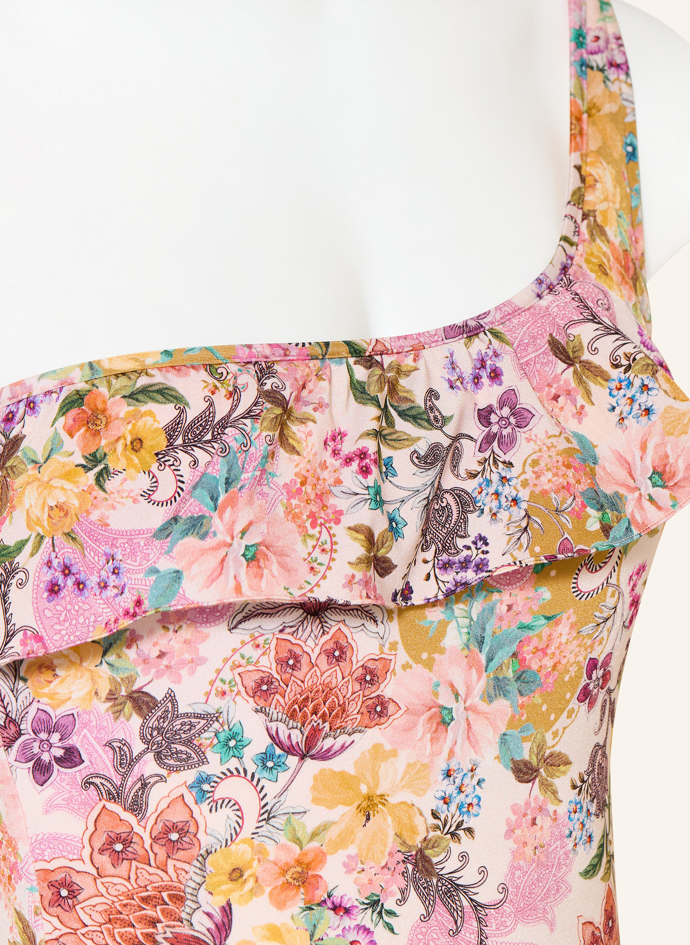 watercult PRETTY BOHO one-shoulder swimsuit: PINK / PURPLE / LIGHT ORANGE