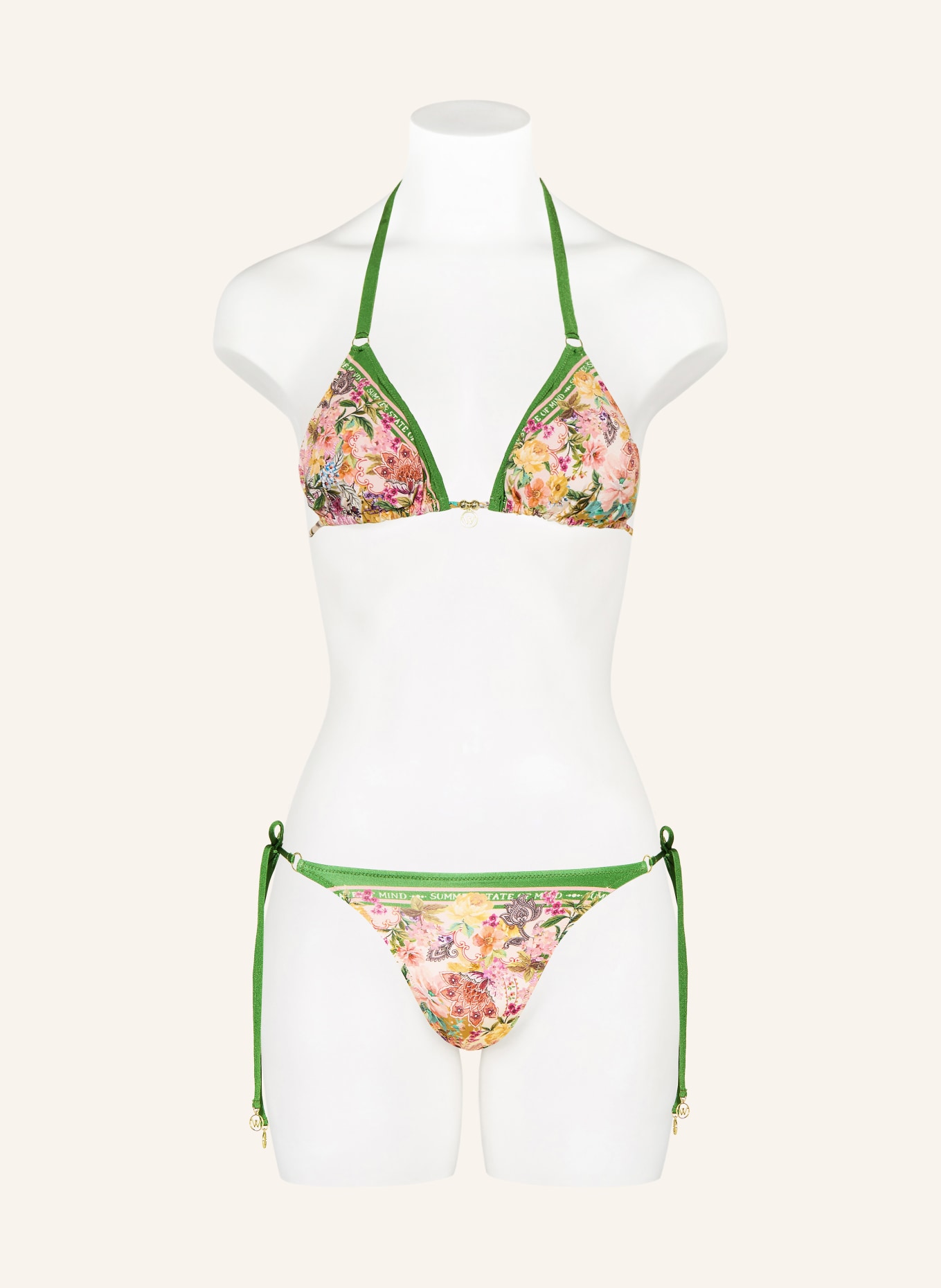 watercult Trójkątny stanik bikini PRETTY BOHO: MOCNORÓŻOWY / ŻÓŁTY / ZIELONY