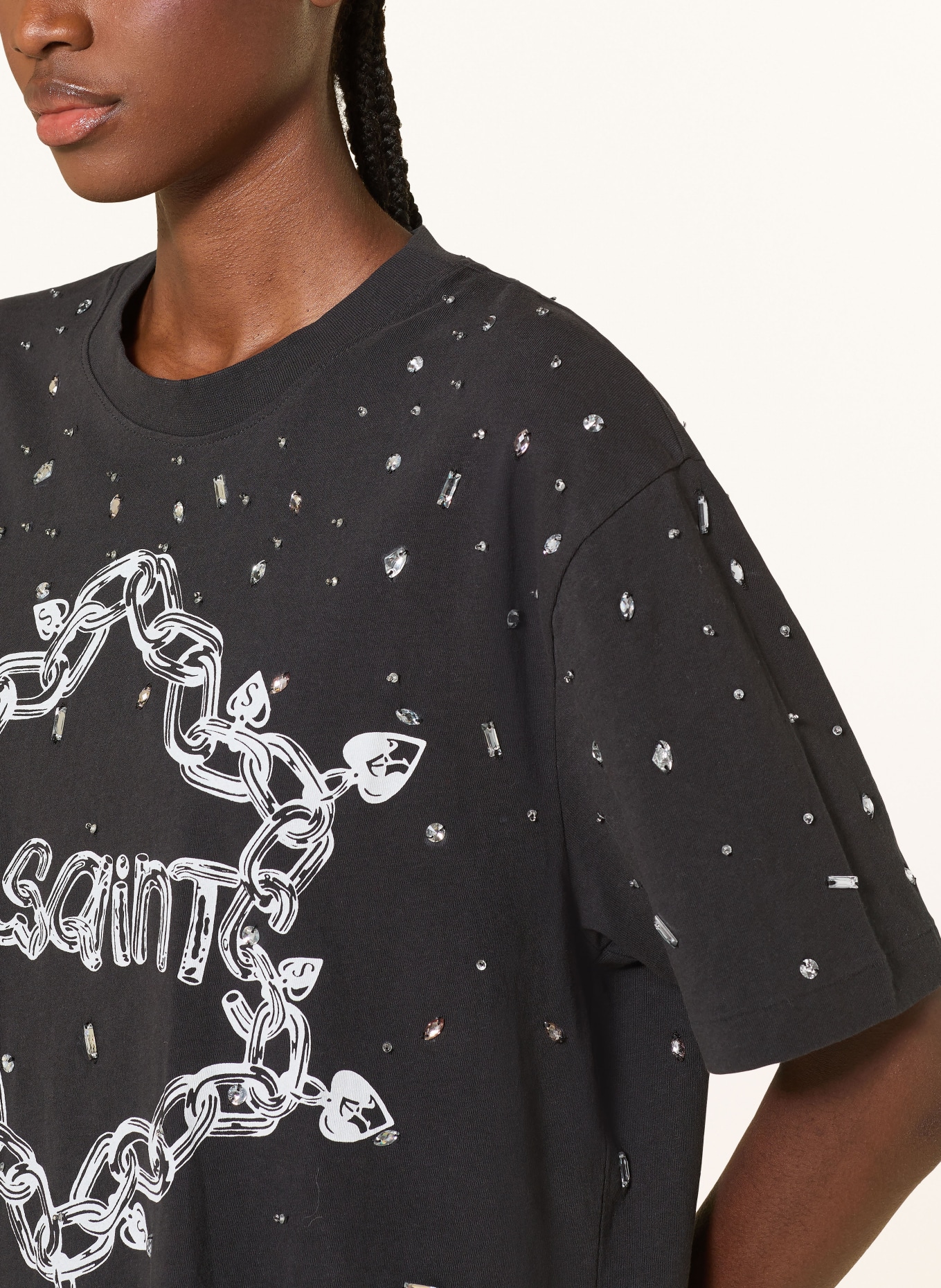 ALLSAINTS Jerseykleid DRIP SCATTER mit Schmucksteinen: DUNKELGRAU