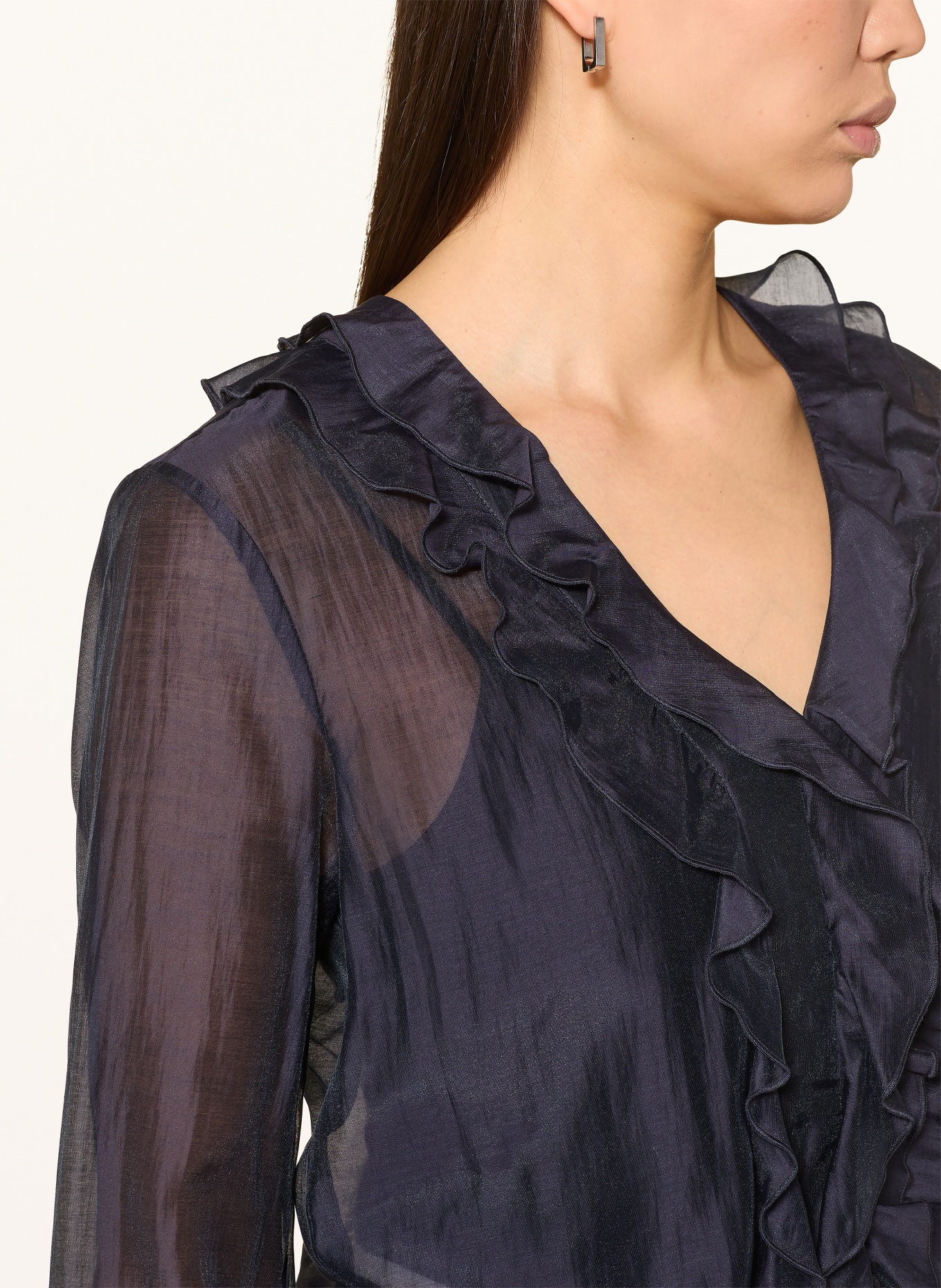 comma Blusenshirt mit Volants: DUNKELBLAU