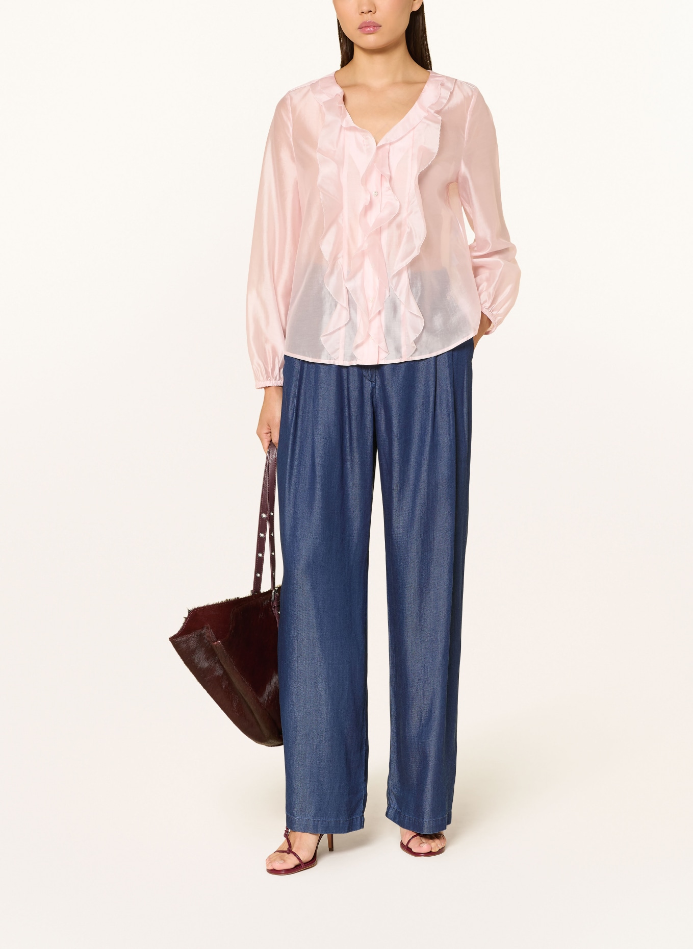 s.Oliver BLACK LABEL Blouse with flounces: LIGHT PINK