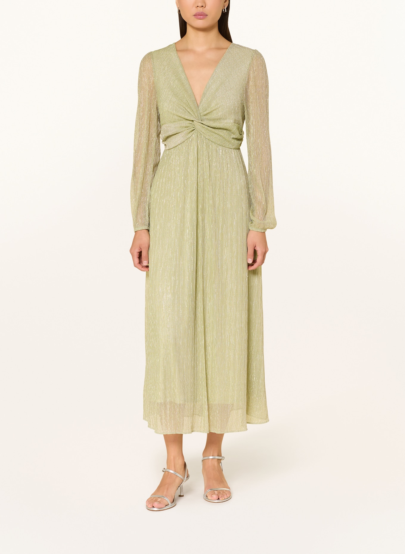 s.Oliver BLACK LABEL Kleid mit Plissees und Glitzergarn: HELLGRÜN