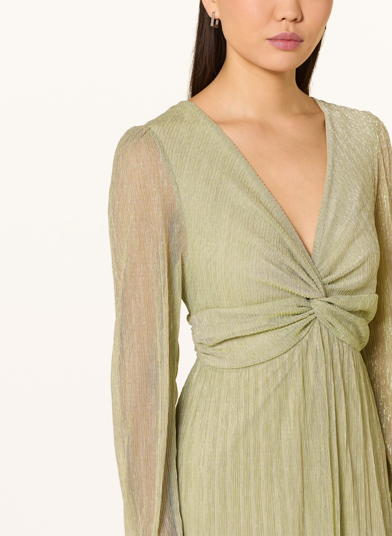 s.Oliver BLACK LABEL Kleid mit Plissees und Glitzergarn: HELLGRÜN