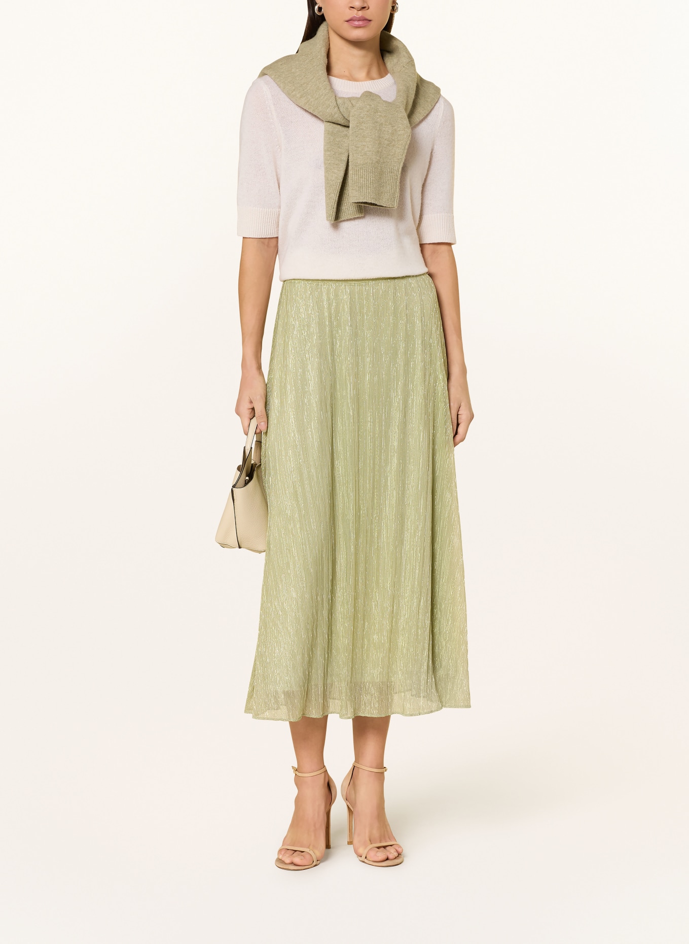 s.Oliver BLACK LABEL Plissérok met glinsterend garen: LICHTGROEN