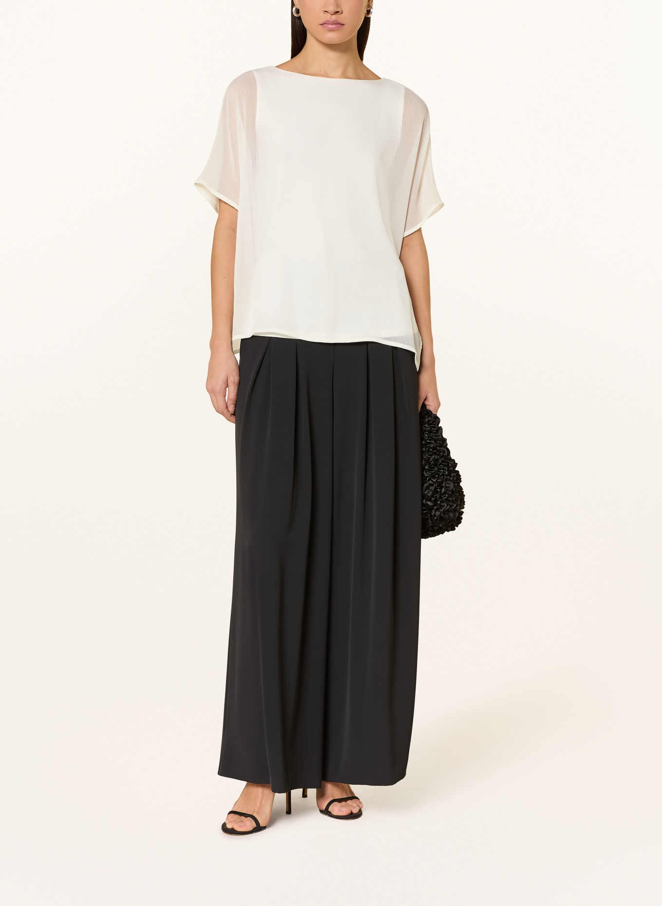 s.Oliver BLACK LABEL Blusenshirt mit Plissees und Glitzergarn: WEISS