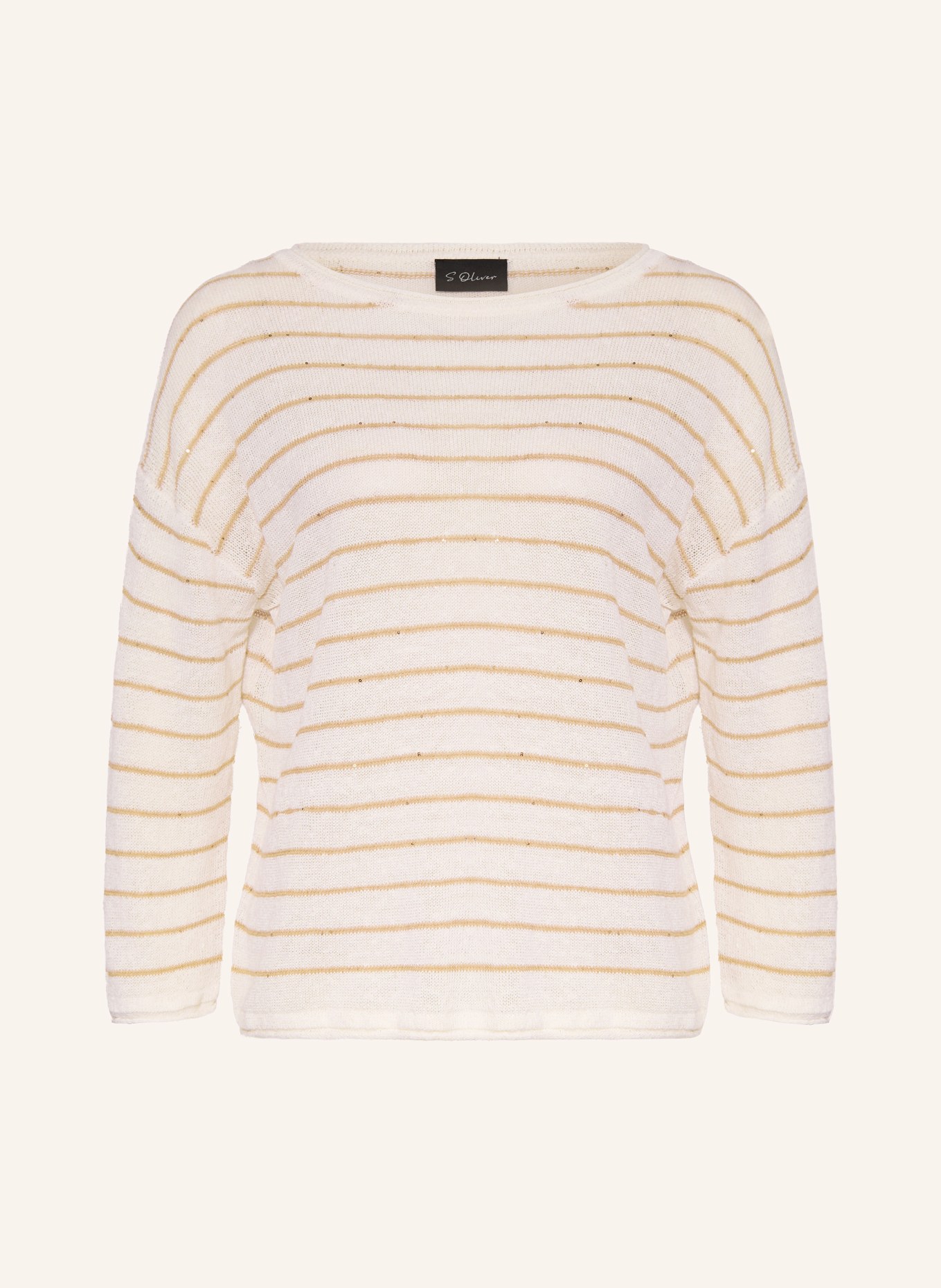 s.Oliver BLACK LABEL Pullover mit Leinen und Pailletten: CREME / HELLBRAUN