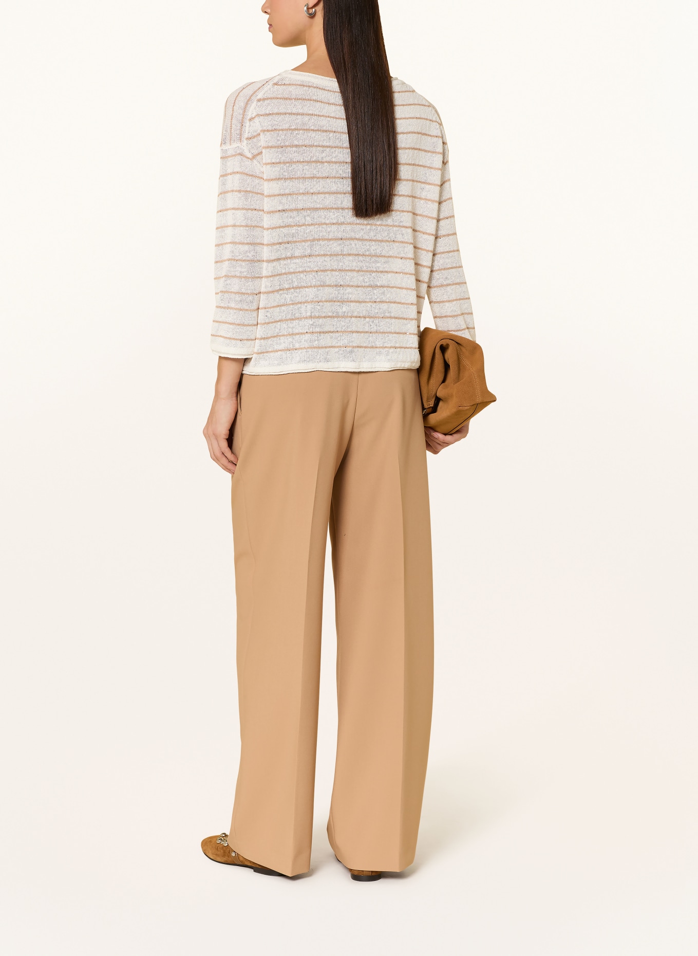 s.Oliver BLACK LABEL Pullover mit Leinen und Pailletten: CREME / HELLBRAUN