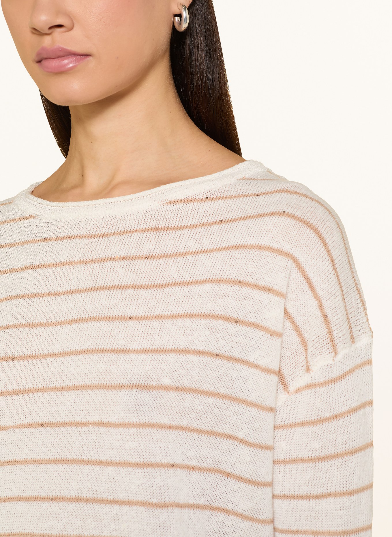 s.Oliver BLACK LABEL Pullover mit Leinen und Pailletten: CREME / HELLBRAUN