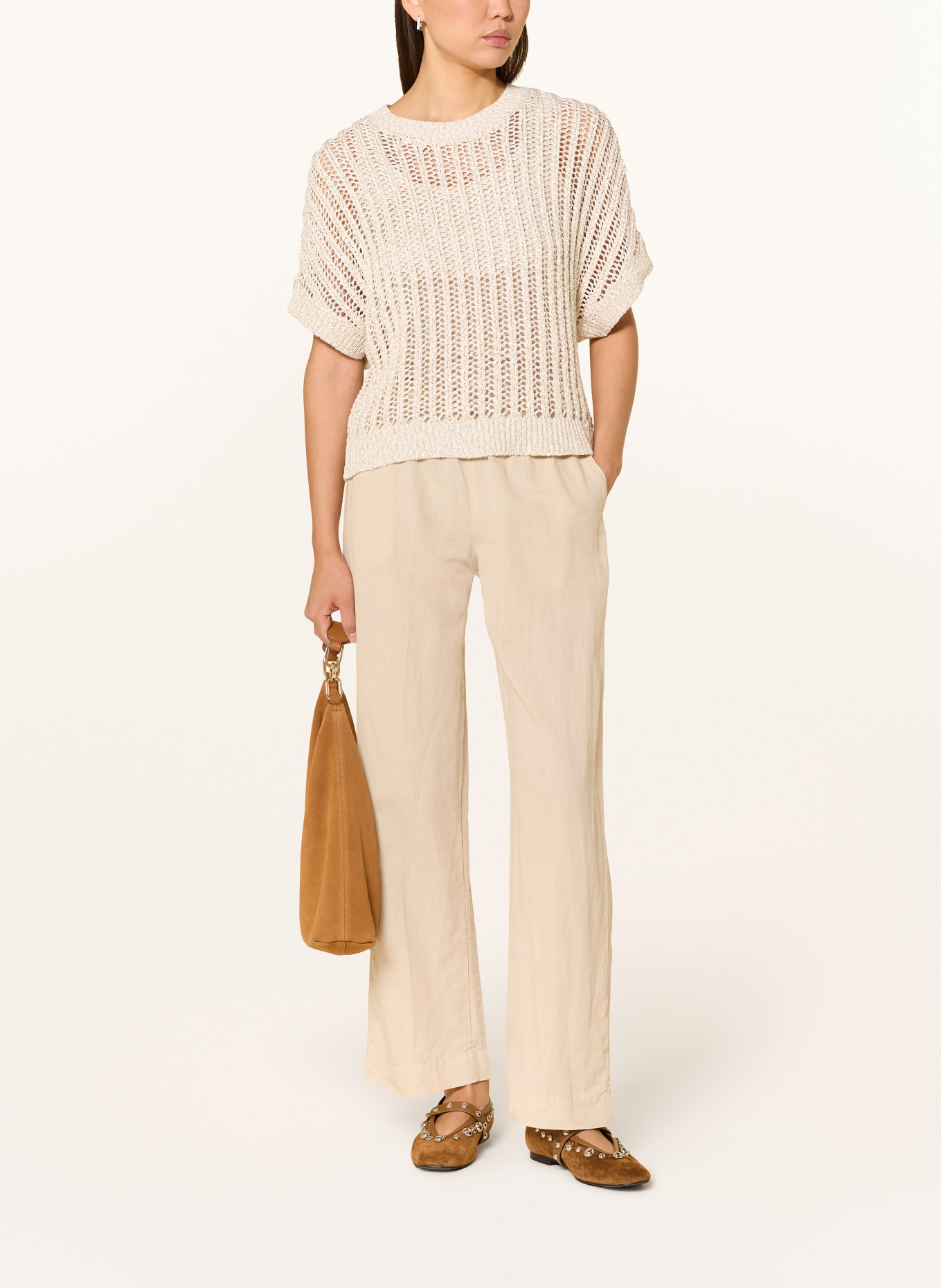 comma Pullover mit 3/4-Arm und Pailletten: CREME