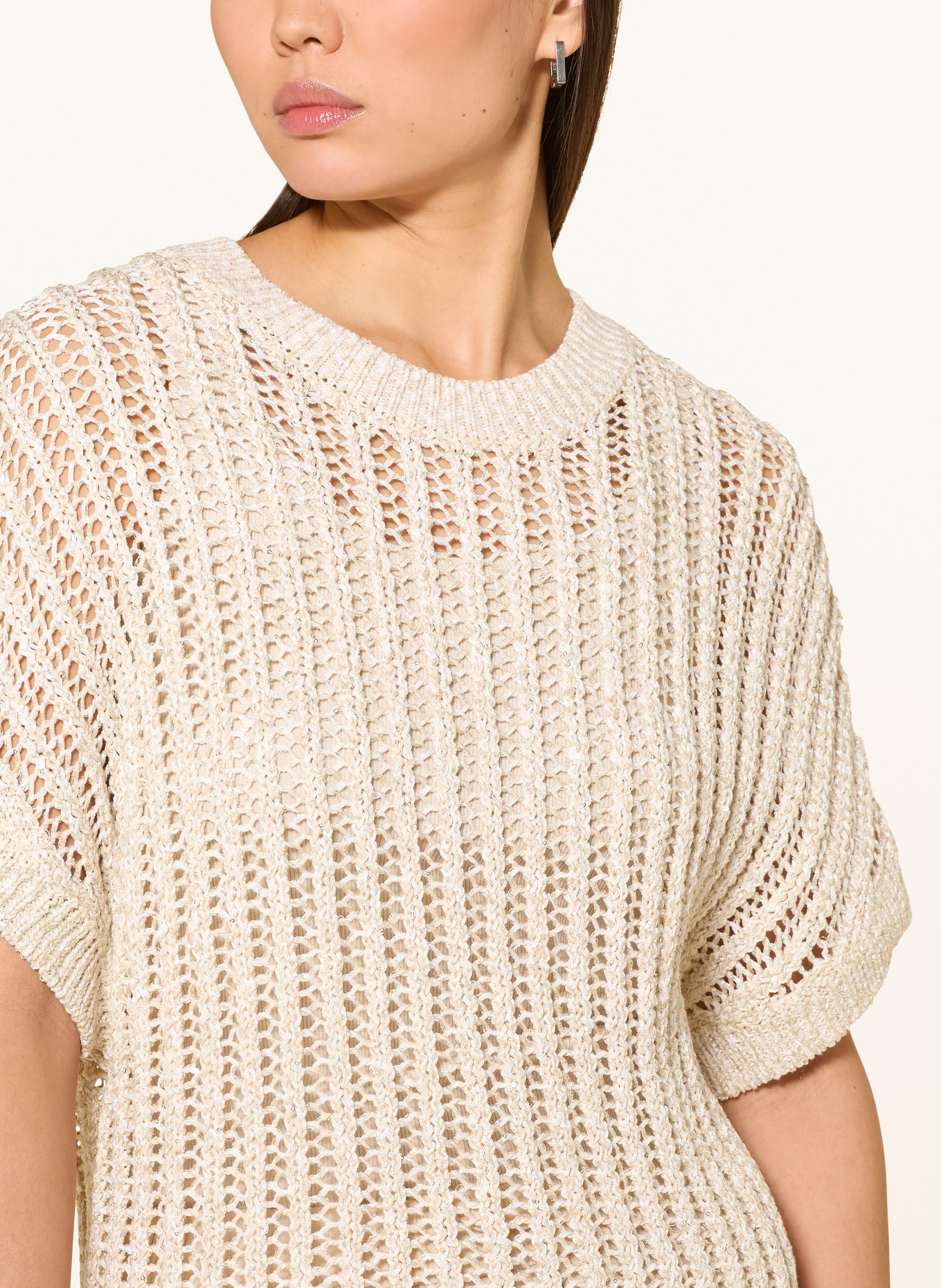 comma Pullover mit 3/4-Arm und Pailletten: CREME