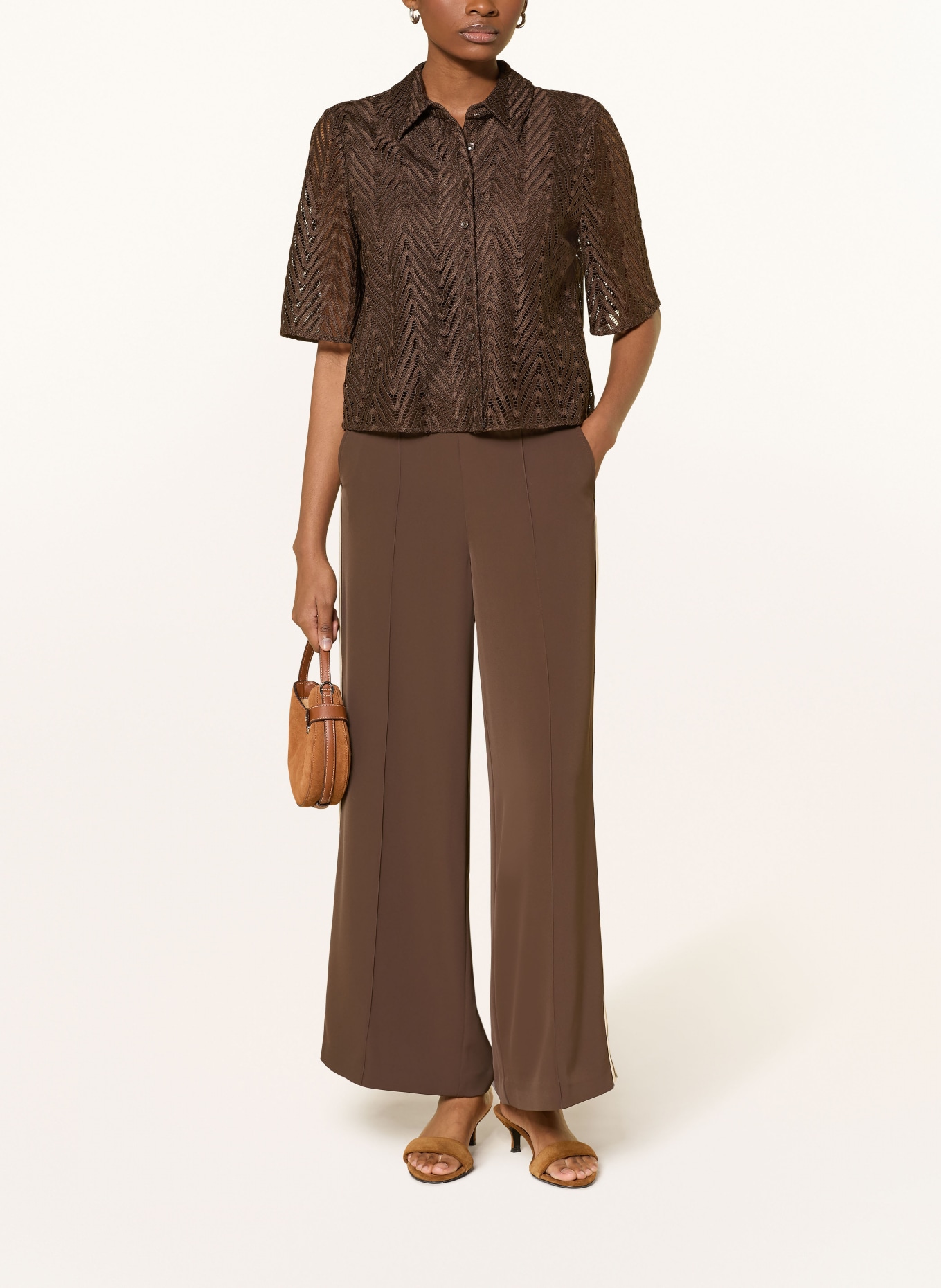 comma Kanten blouse: MARRON FONCÉ