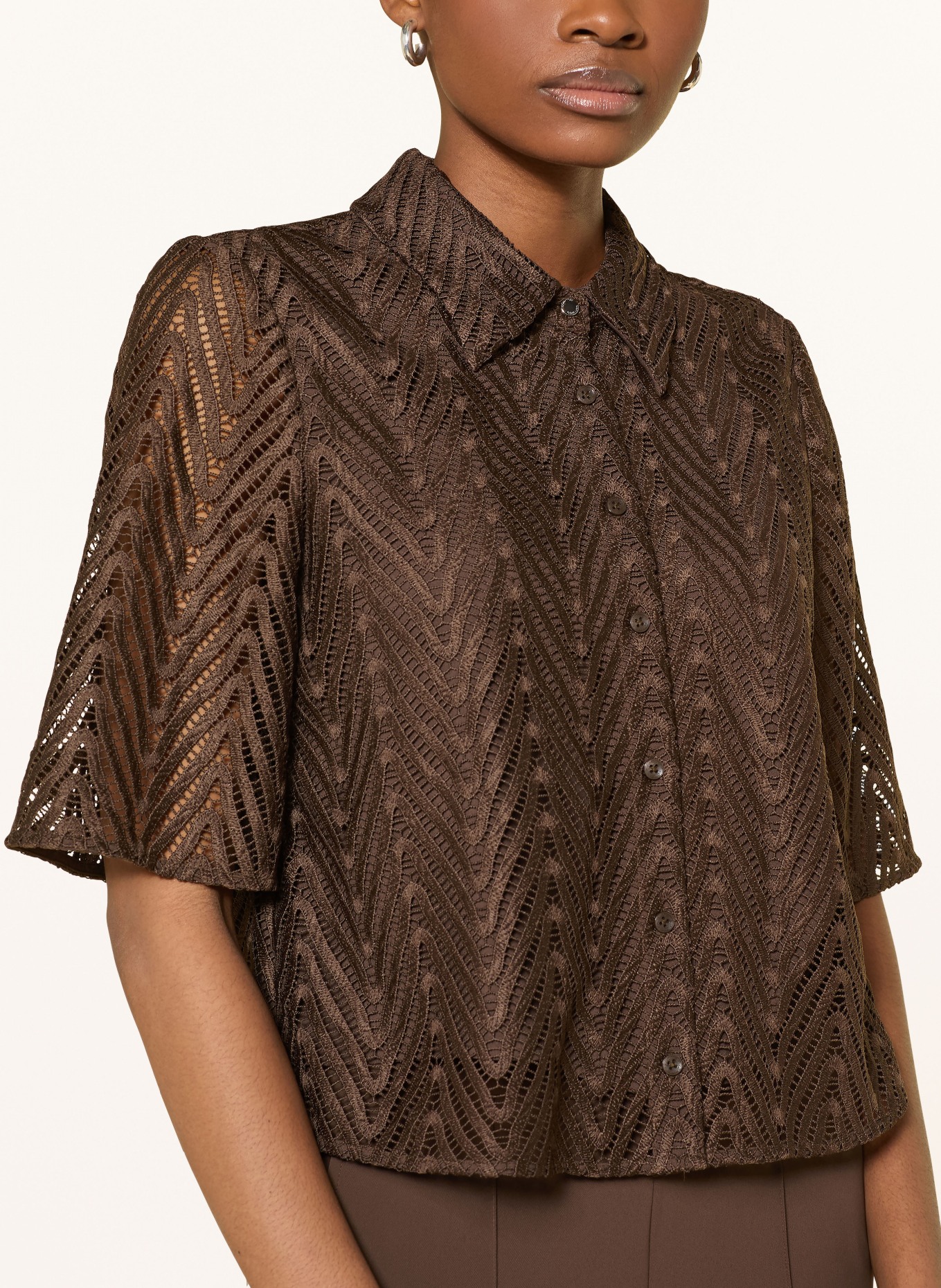 comma Kanten blouse: MARRON FONCÉ