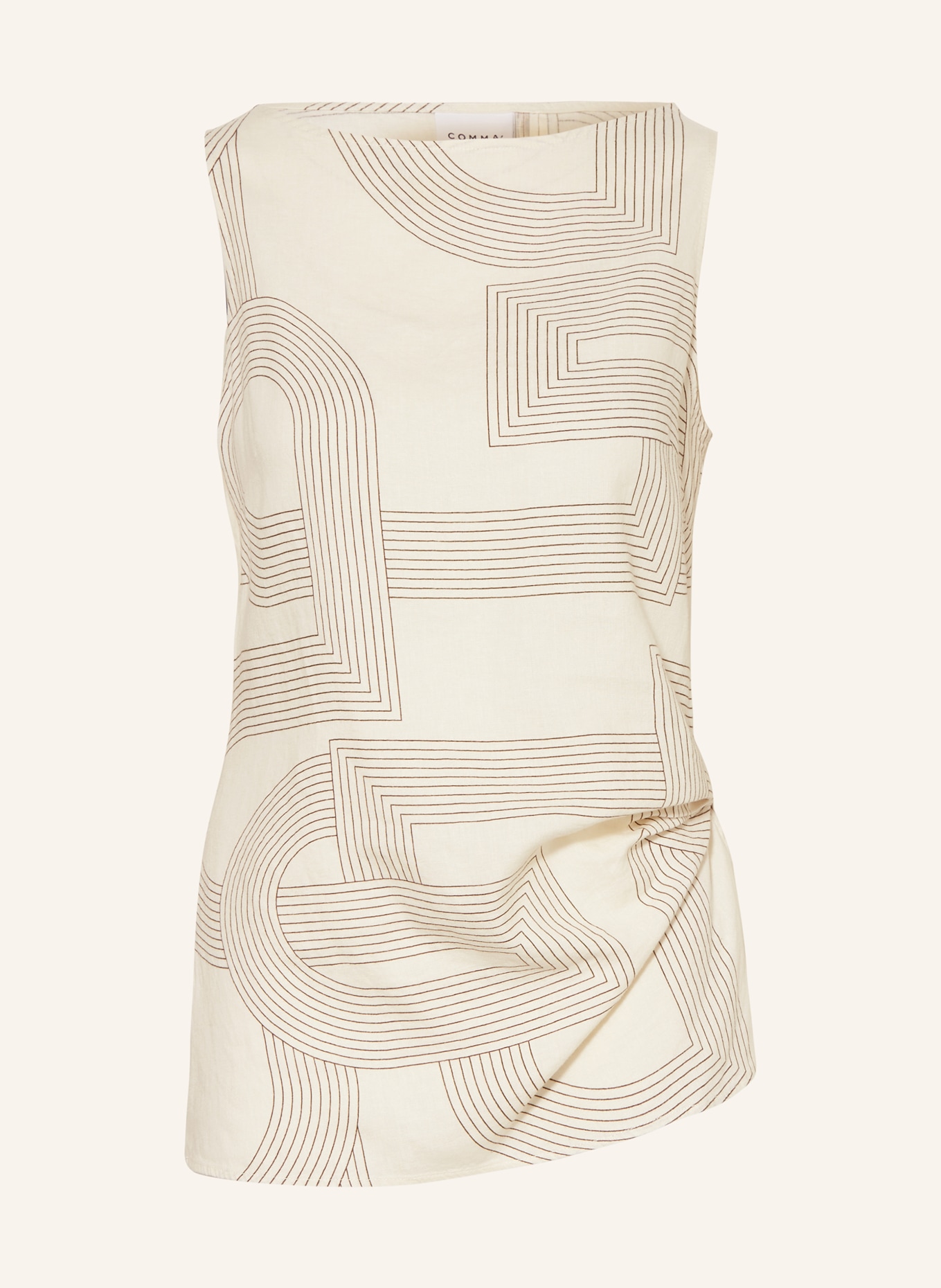 comma Blusentop mit Leinen: ECRU / DUNKELBRAUN