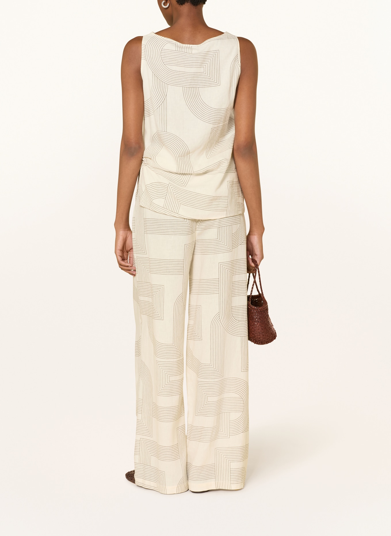 comma Blusentop mit Leinen: ECRU / DUNKELBRAUN