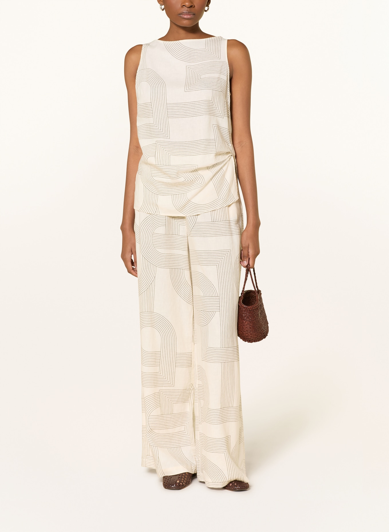 comma Linen trousers: ECRU / DARK BROWN