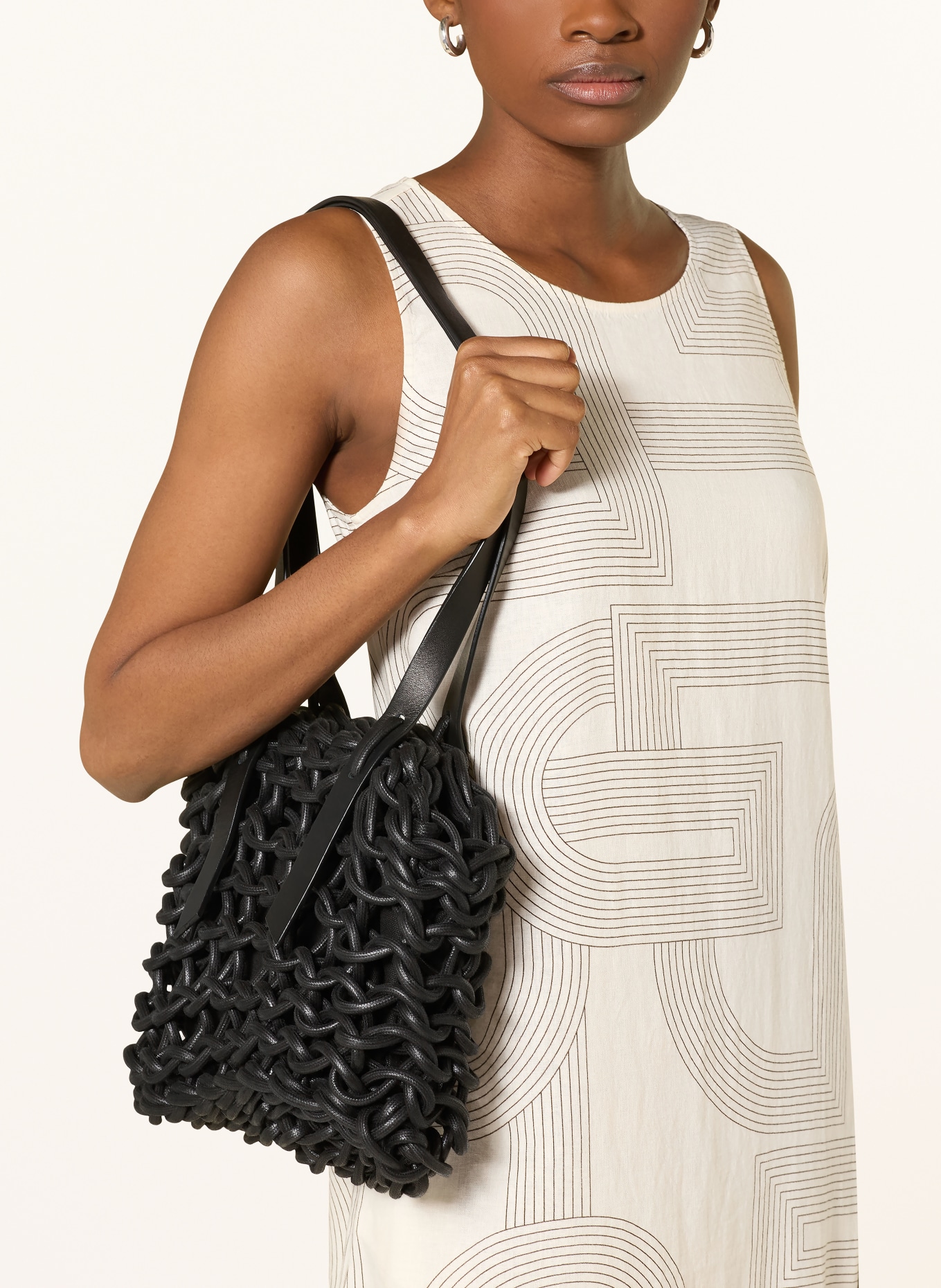 comma Kleid mit Leinen: ECRU / DUNKELBRAUN