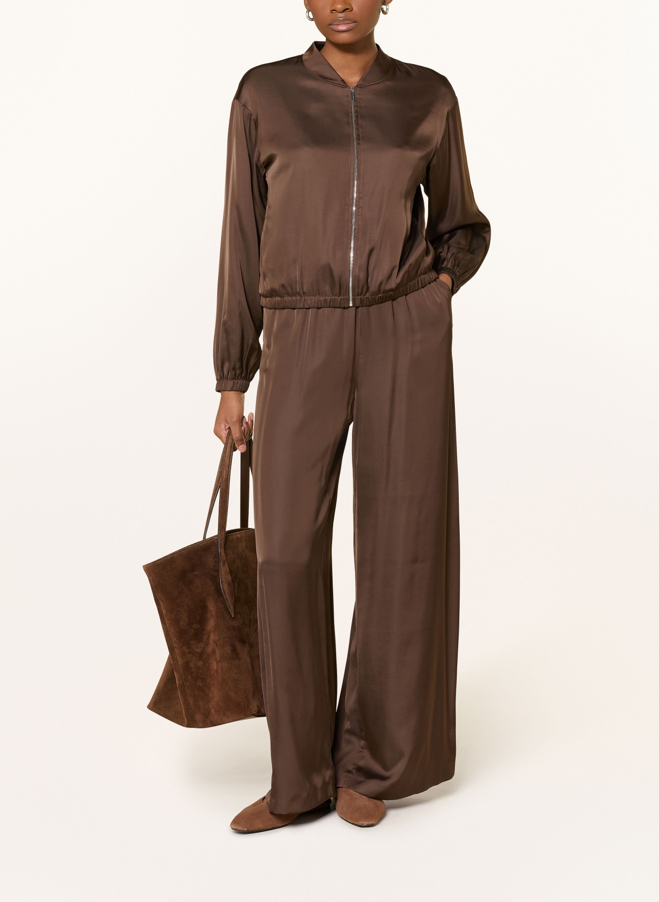 comma Marlenehose aus Satin: DUNKELBRAUN