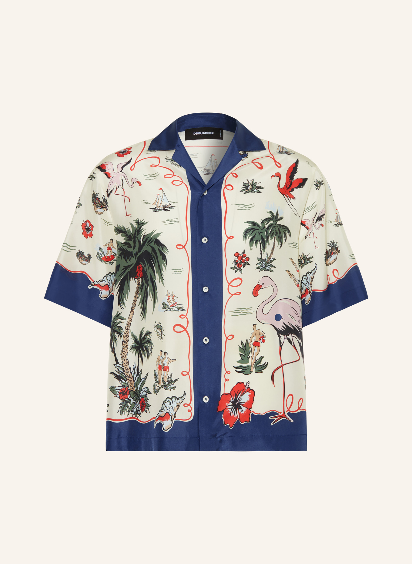 DSQUARED2 Chemise à manches courtes en soie: CRÈME / GROEN / BLEU FONCÉ