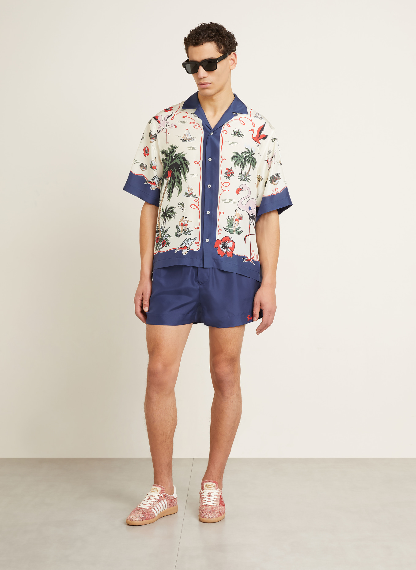 DSQUARED2 Chemise à manches courtes en soie: CRÈME / GROEN / BLEU FONCÉ