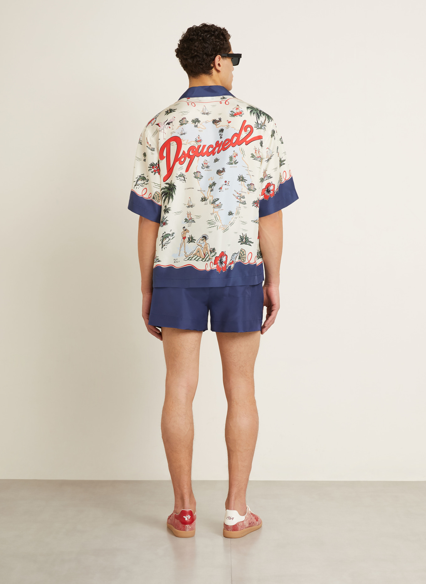 DSQUARED2 Chemise à manches courtes en soie: CRÈME / GROEN / BLEU FONCÉ