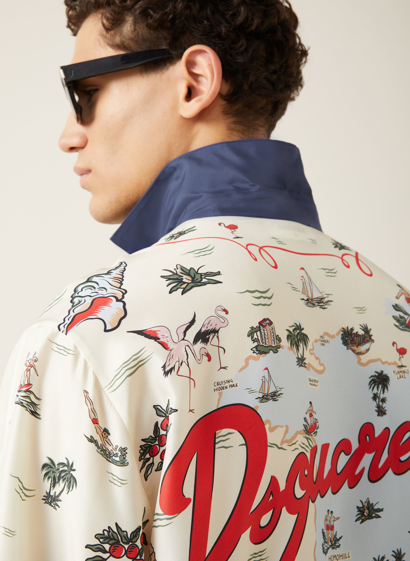 DSQUARED2 Chemise à manches courtes en soie: CRÈME / GROEN / BLEU FONCÉ