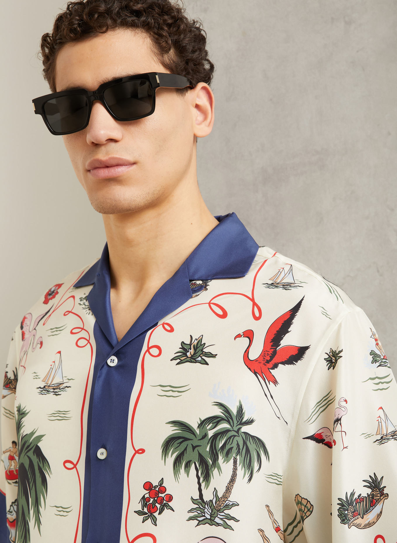 DSQUARED2 Chemise à manches courtes en soie: CRÈME / GROEN / BLEU FONCÉ