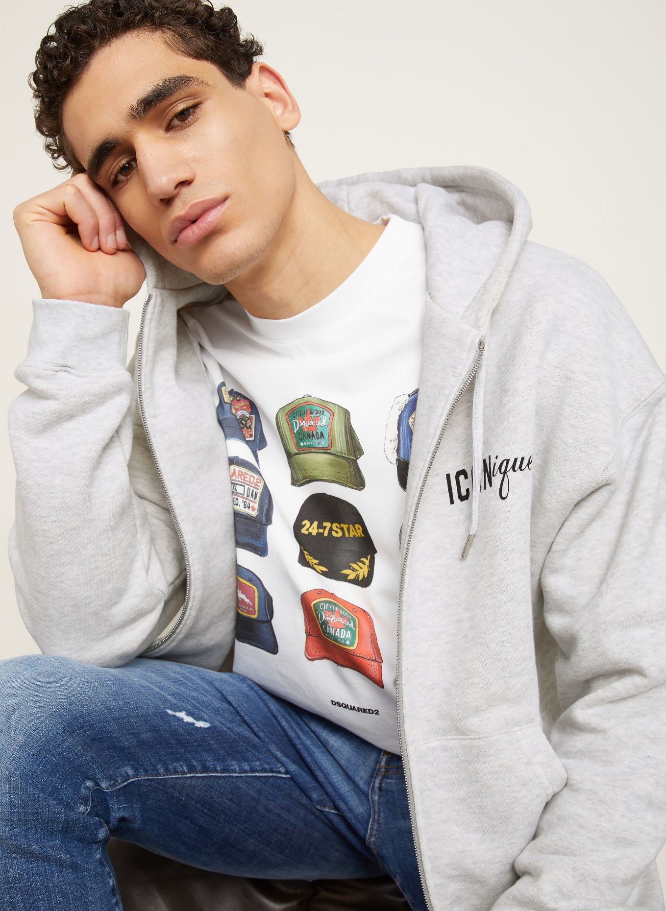 DSQUARED2 Sweatjacke: HELLGRAU / KHAKI / DUNKELBLAU