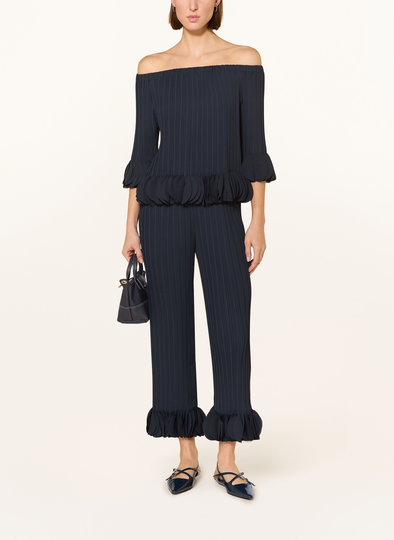 Joseph Ribkoff Off-the-shoulder blouse with pleats: DARK BLUE