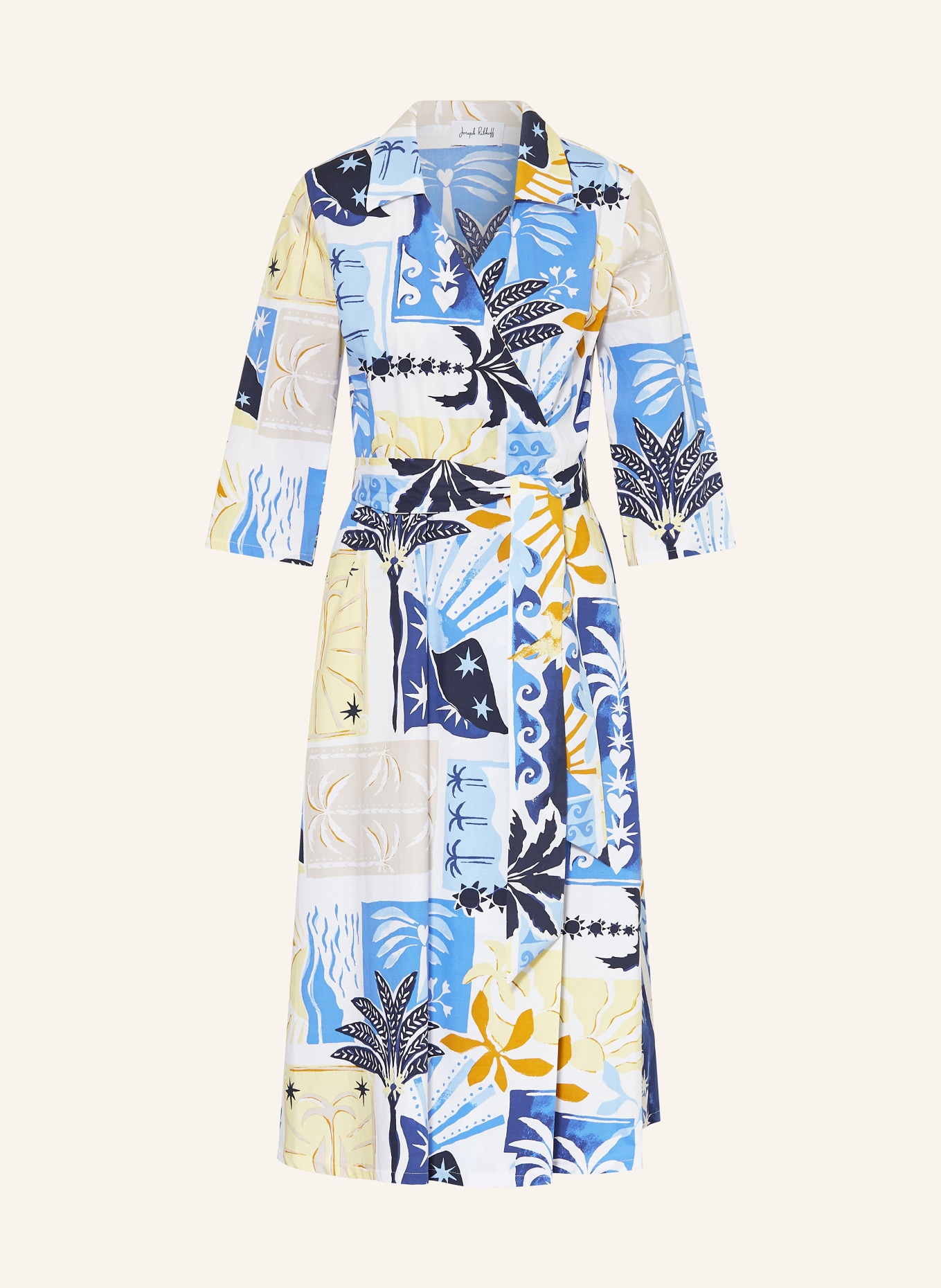 Joseph Ribkoff Wrap dress with 3/4 sleeves: BLUE / YELLOW / WHITE