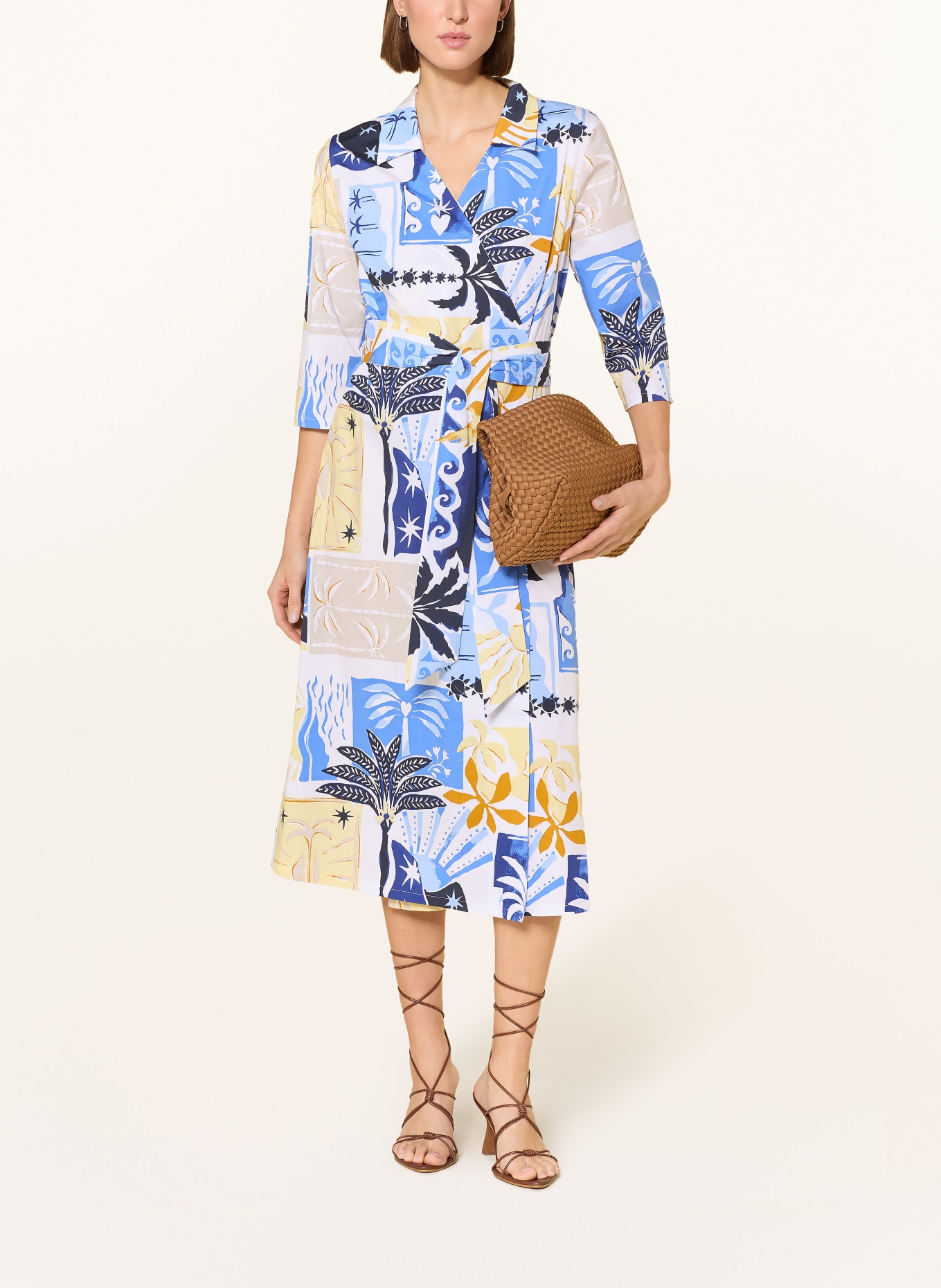Joseph Ribkoff Wrap dress with 3/4 sleeves: BLUE / YELLOW / WHITE