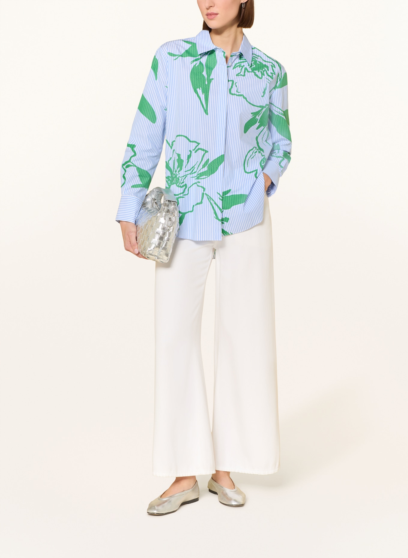 Joseph Ribkoff overhemdblouse: LICHTBLAUW / GROEN / WIT