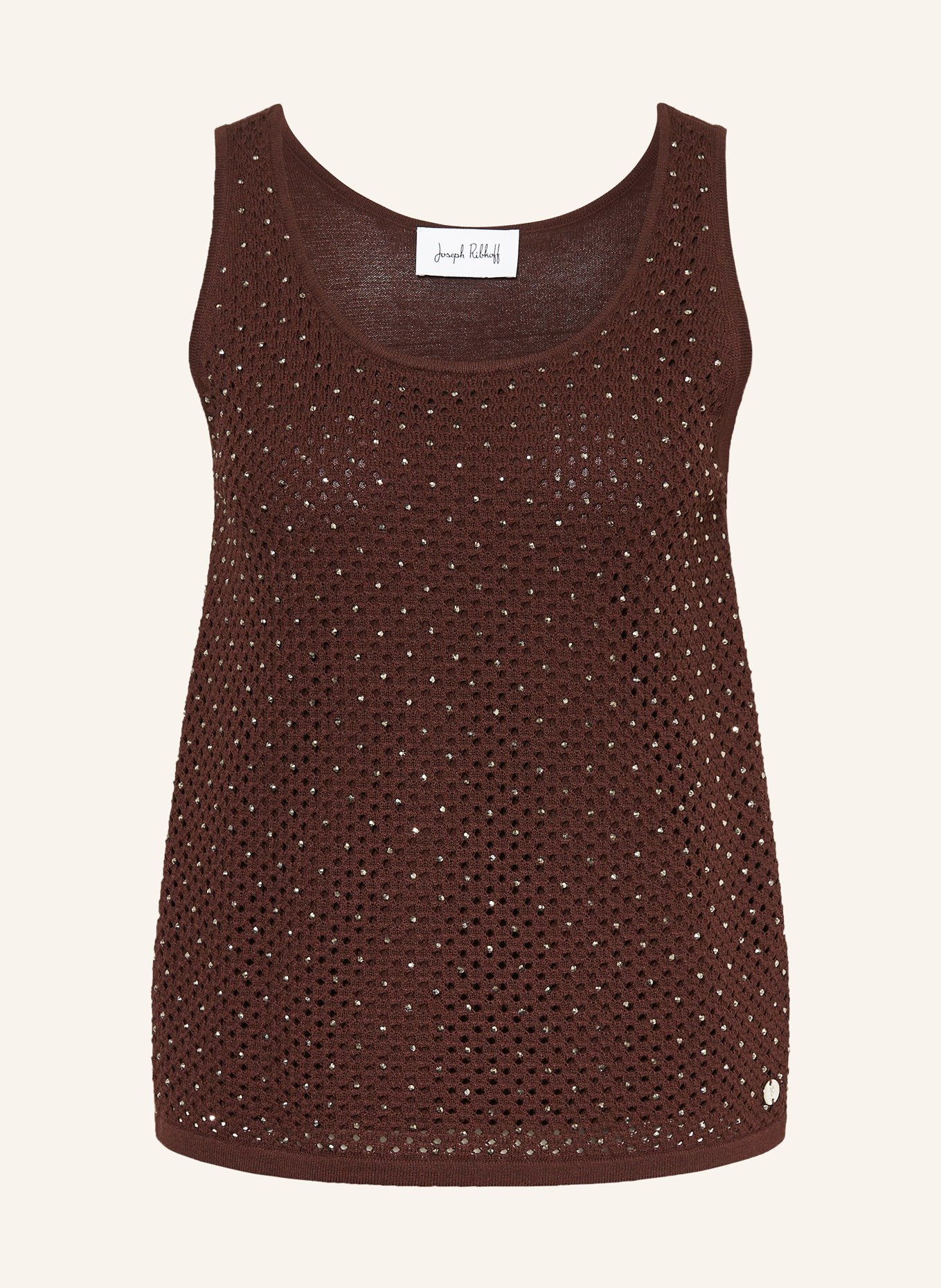 Joseph Ribkoff Dzianinowy top z kamieniami ozdobnymi: CIEMNOBRĄZOWY / SREBRNY