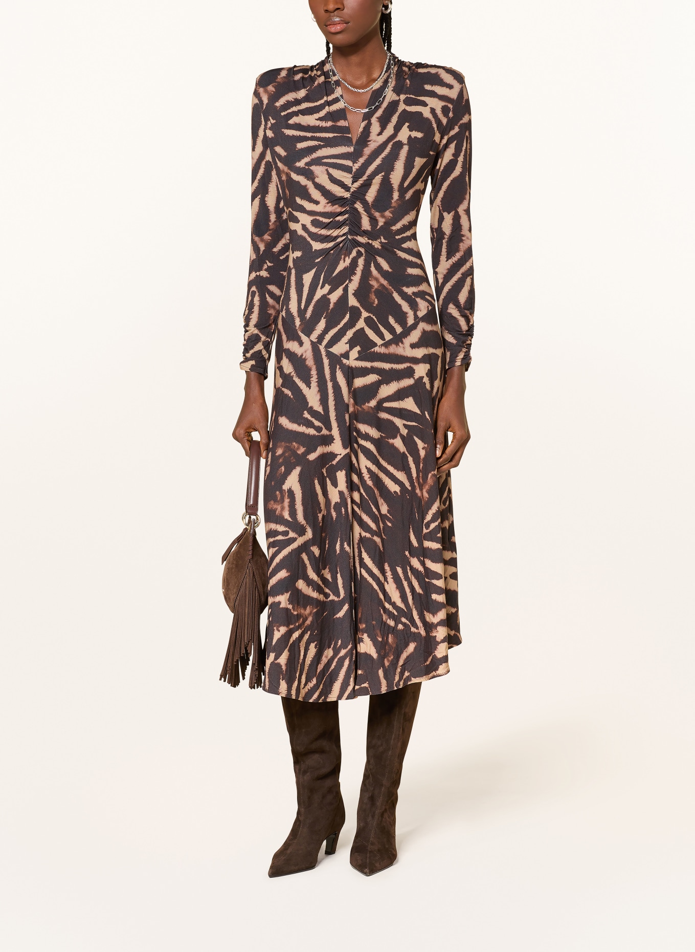 ba&sh Jerseykleid ZAHIRAH: DUNKELBRAUN / BEIGE